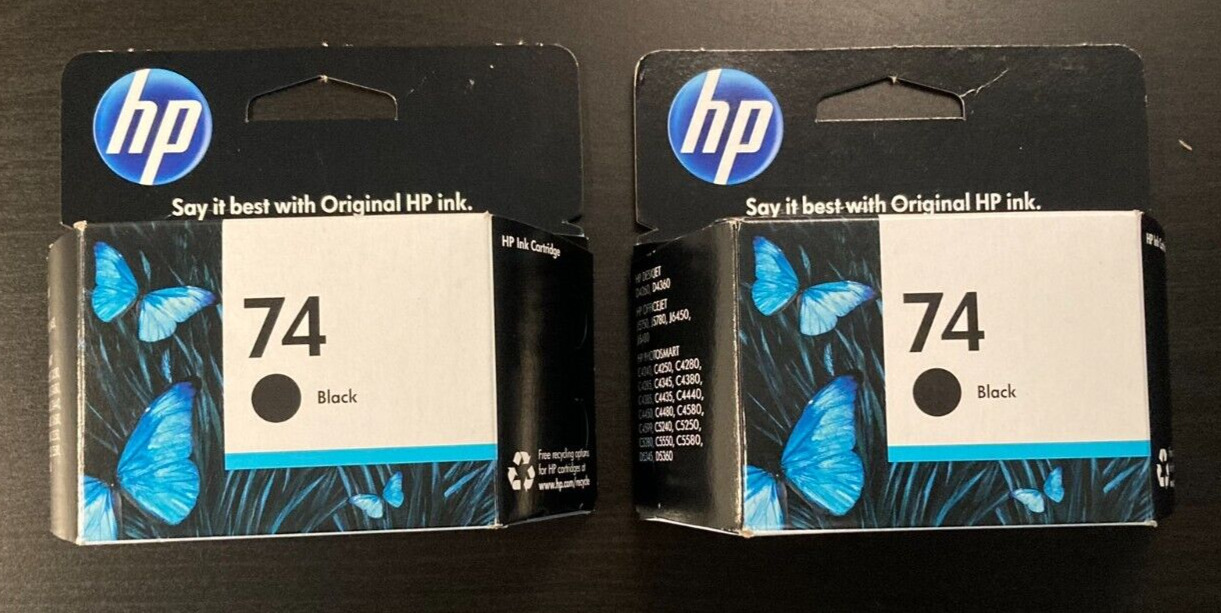 NEW Lot 2 HP Ink Black Color Cartridges Unopened 74 - 2012 Warranty