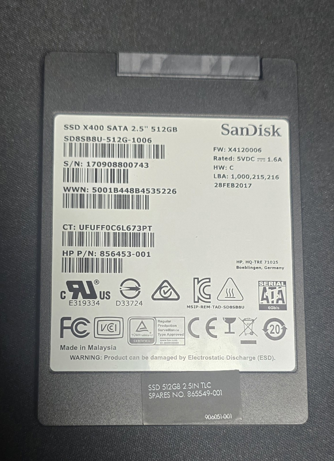 SanDisk X400 512GB Internal SSD SATA 2.5" 6Gbps SD8SB8U-512G-1006