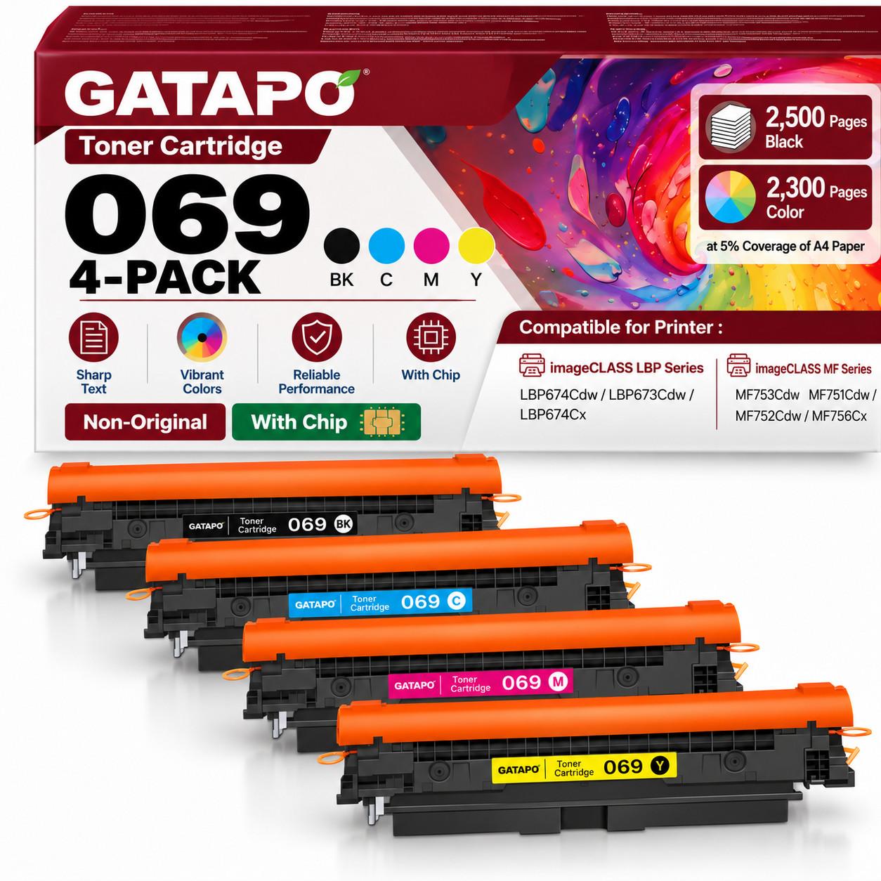 4 Pack Compatible Toner Cartridges 069 & 069H for Canon MF752Cdw / MF756Cx
