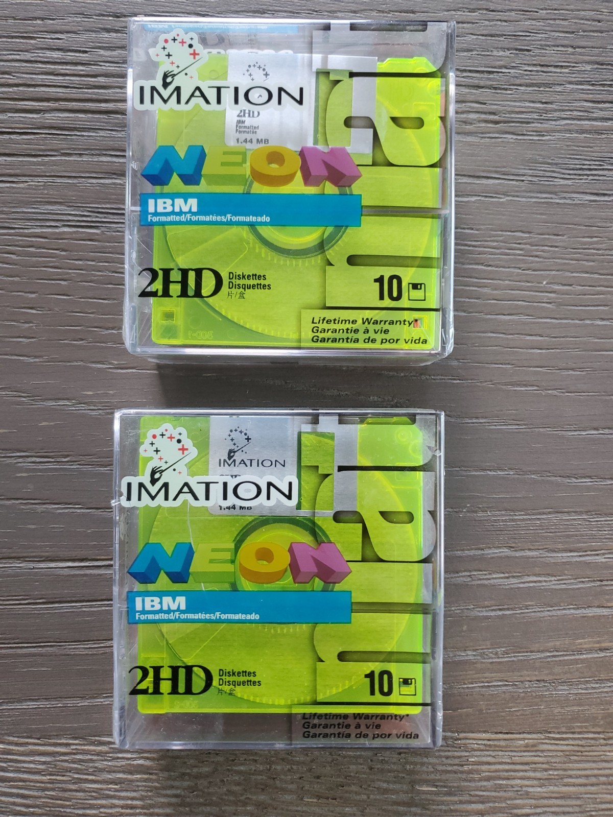 NEW Sealed | Imation Neon Colors 2HD Diskettes IBM Formatted 10 Pack | Lot of 2