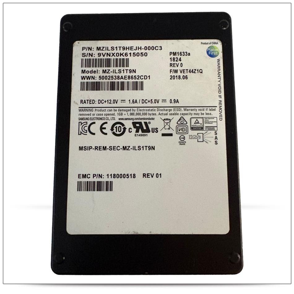 SAMSUNG MZ-ILS1T9N PM1633a Series 1.92TB 12Gbps SAS 2.5” SSD EMC 118000518