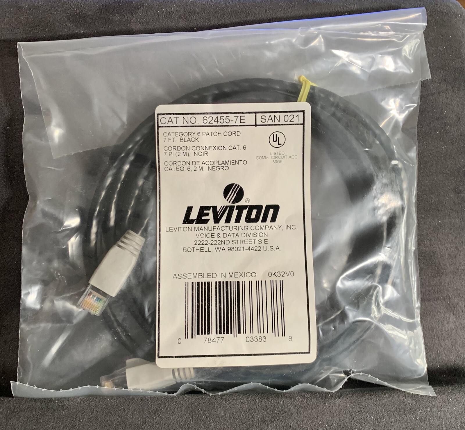 Leviton Cat 6 Cable Black 7 Ft Ethernet Patch Cords Network Cat6 62455-7E