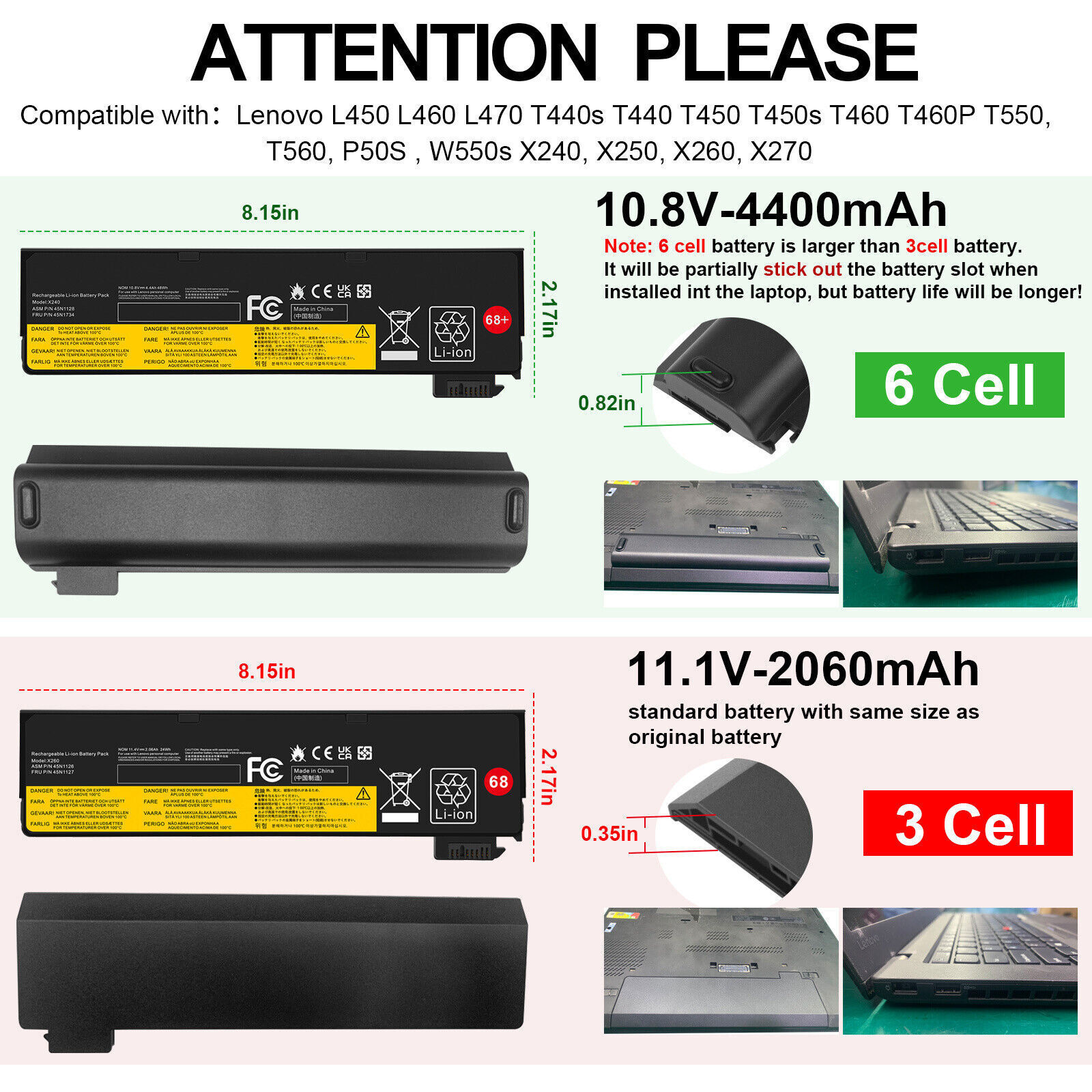 ✅Battery for Lenovo ThinkPad X240 X250 X260 T440 T440S T450 45N1134 45N1776 68+ 