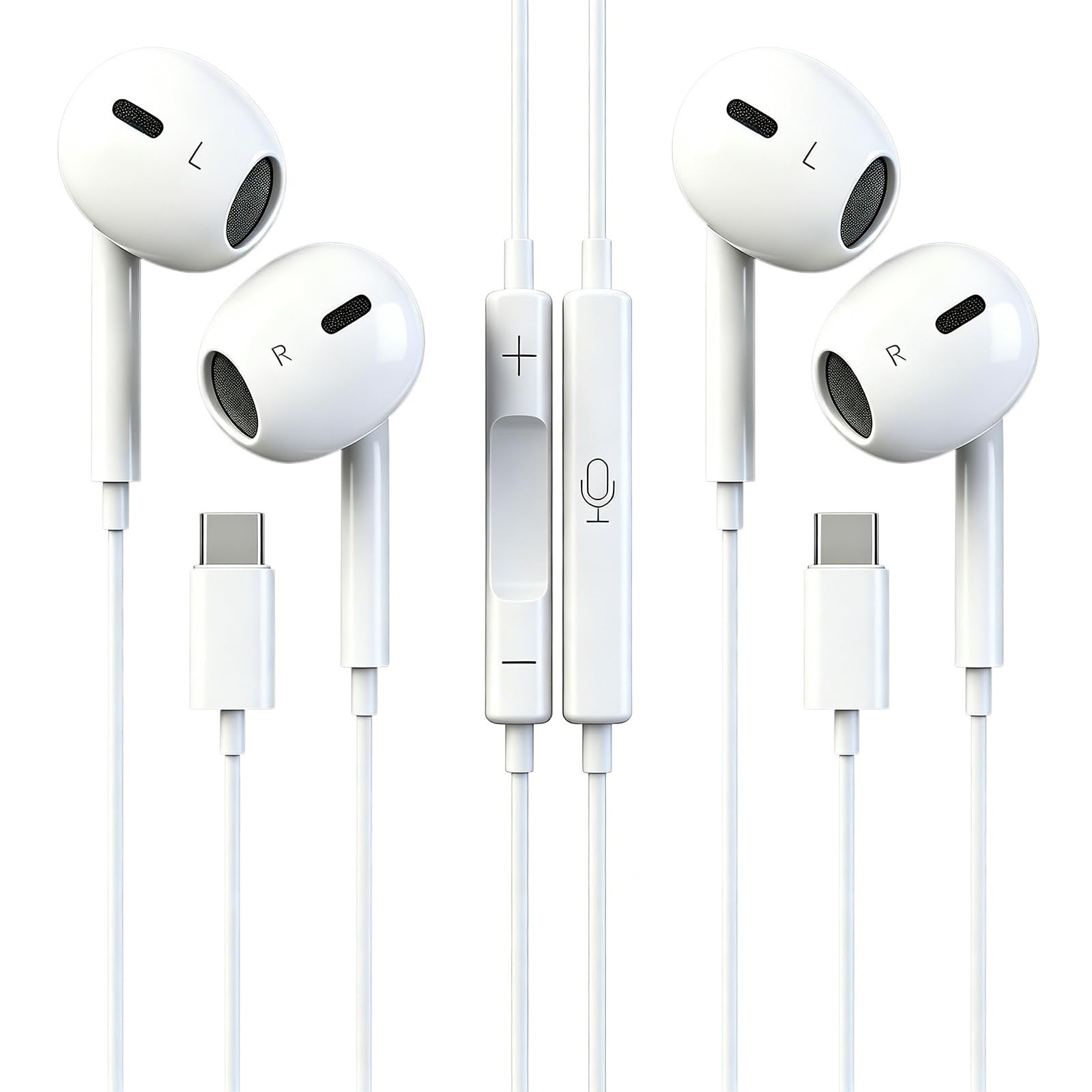 USB Headphones for iPhone 18 17 16 15, 2 Pack Wired Earbuds