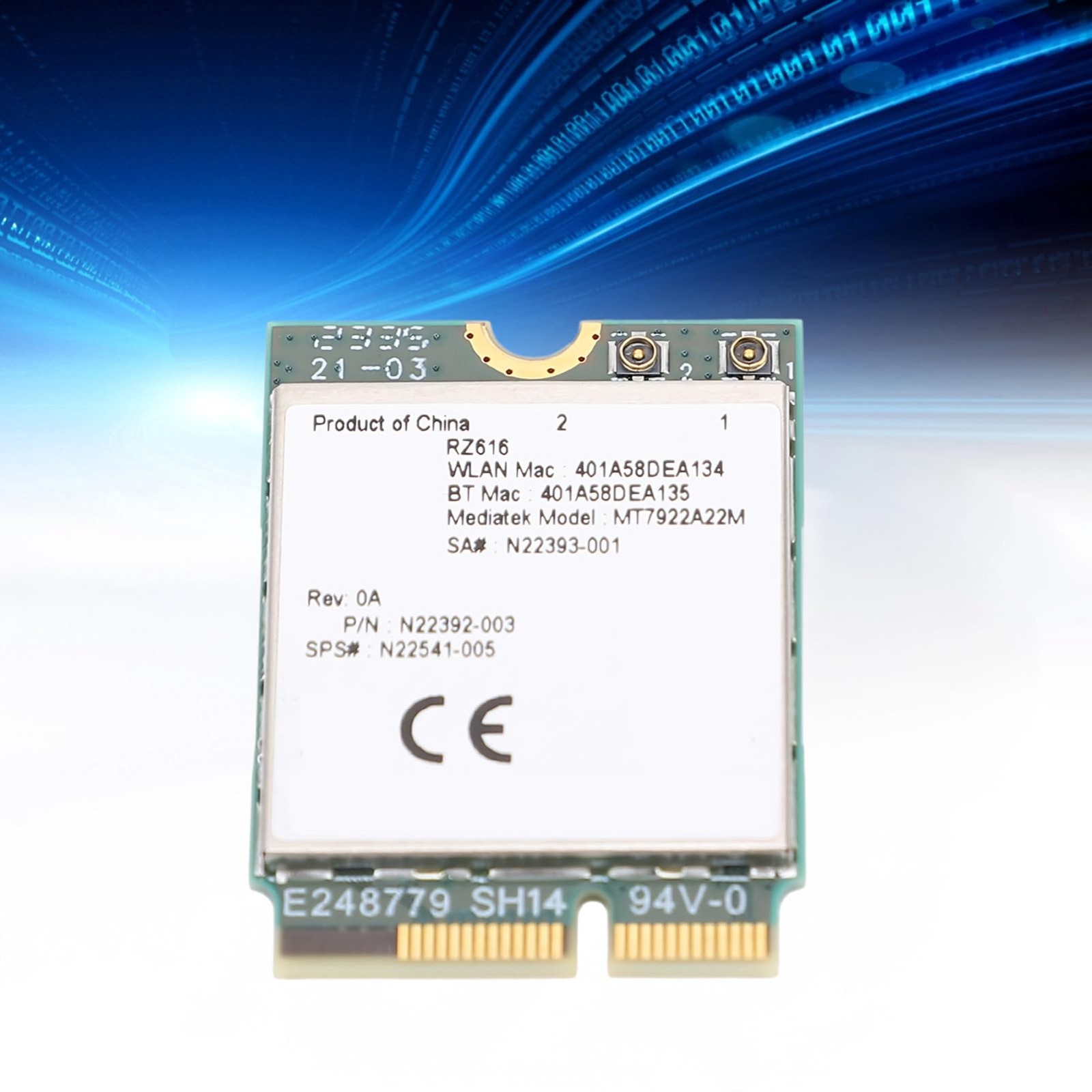 RZ616 MT7922A22M M.2 WiFi6E WL Network Card Module, 5374Mbps Bluetooth 5.2 Tri B