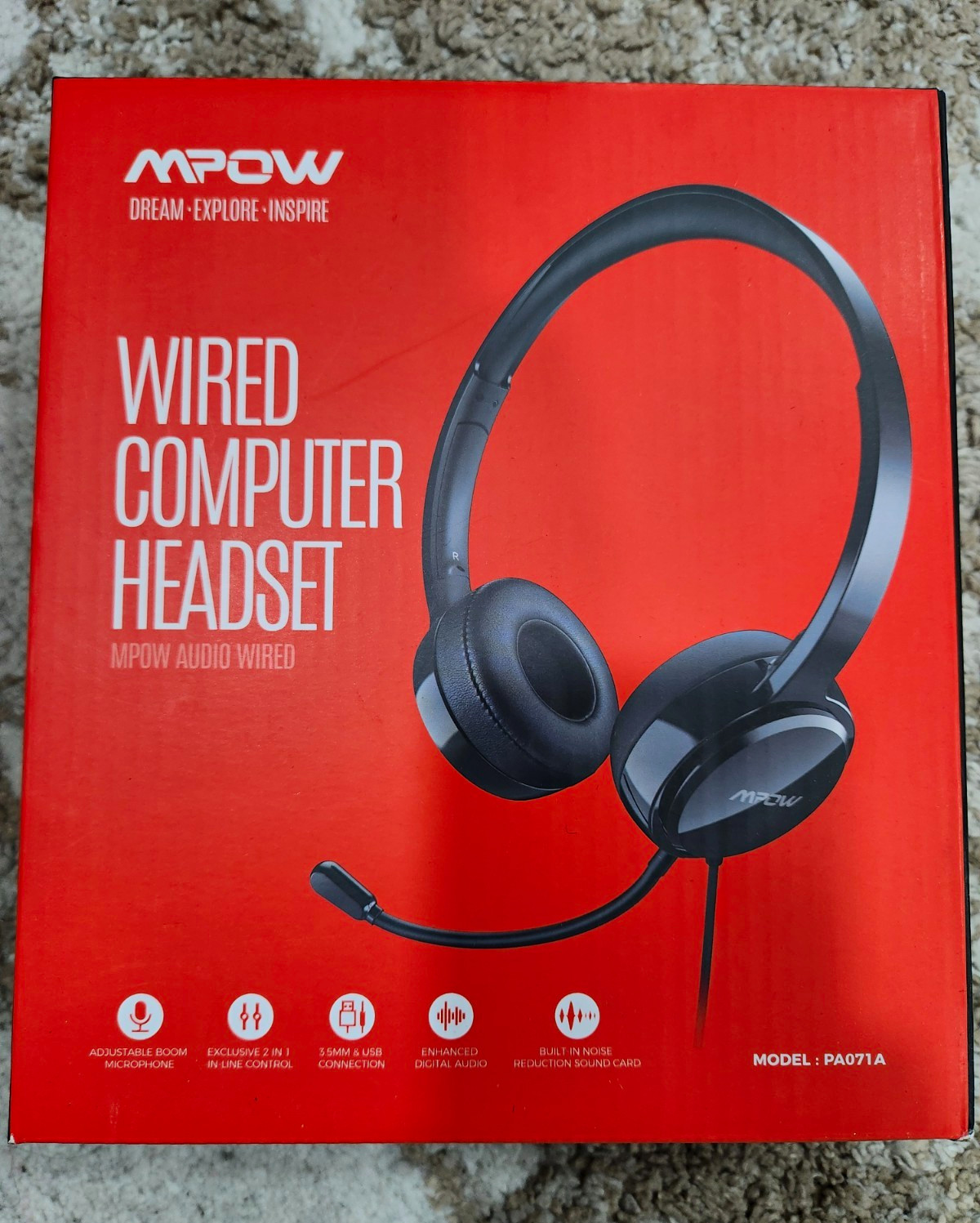 Mpow PA071A Wired Over-Ear Headset USB/3.5mm Boom Mic Noise Cancel