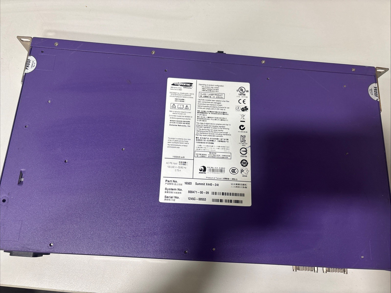 Extreme Networks Summit X440-24T Gigabit Switch Summit P/N: 16503 X440-24T