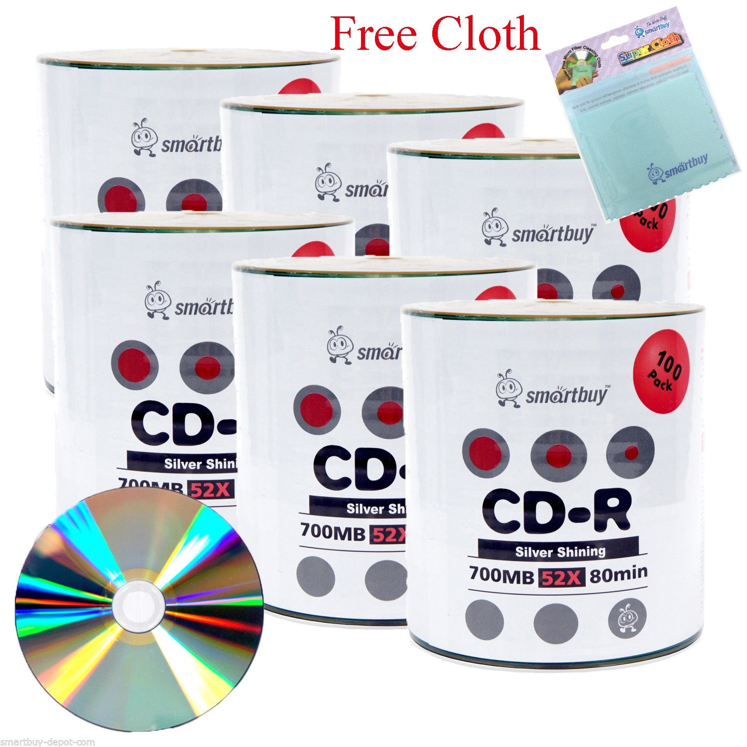 600 Pack Smartbuy CD-R 52X 700MB Shiny Silver Blank Disc+ FREE Micro Fiber Cloth