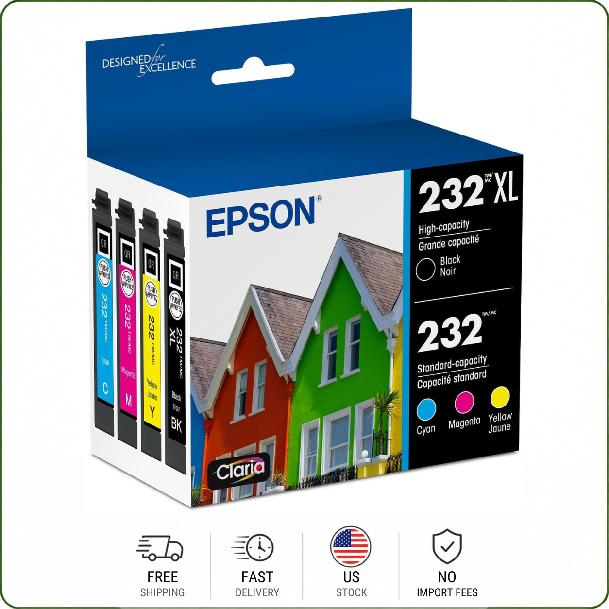 Epson 232XL Black and Color Ink Cartridges for XP-4200 WF-2930