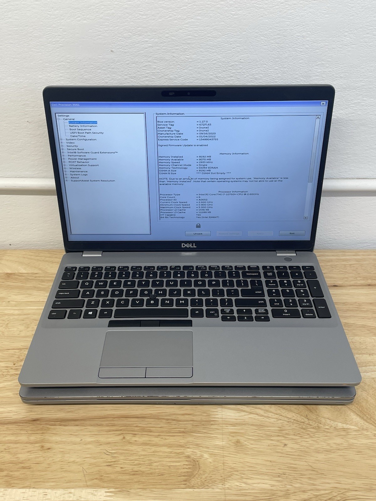 Lot of 2 - Dell Precision 3551 Core i7-10750H - 8GB RAM - No SSD/BIOS Locked