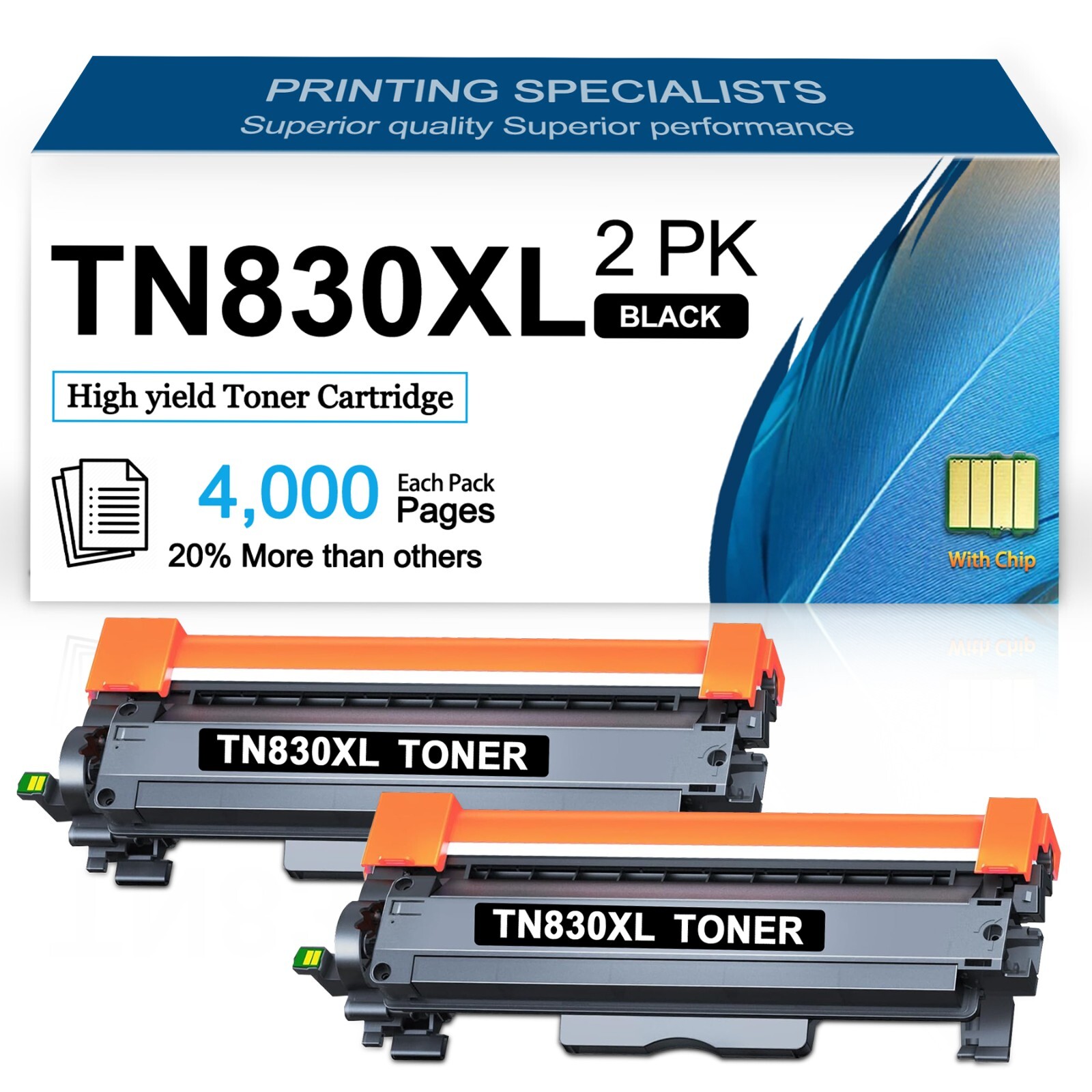 2 Pack TN830XL Toner High Yield for Brother TN-830XL HL-L2420DW HL-L2460DW