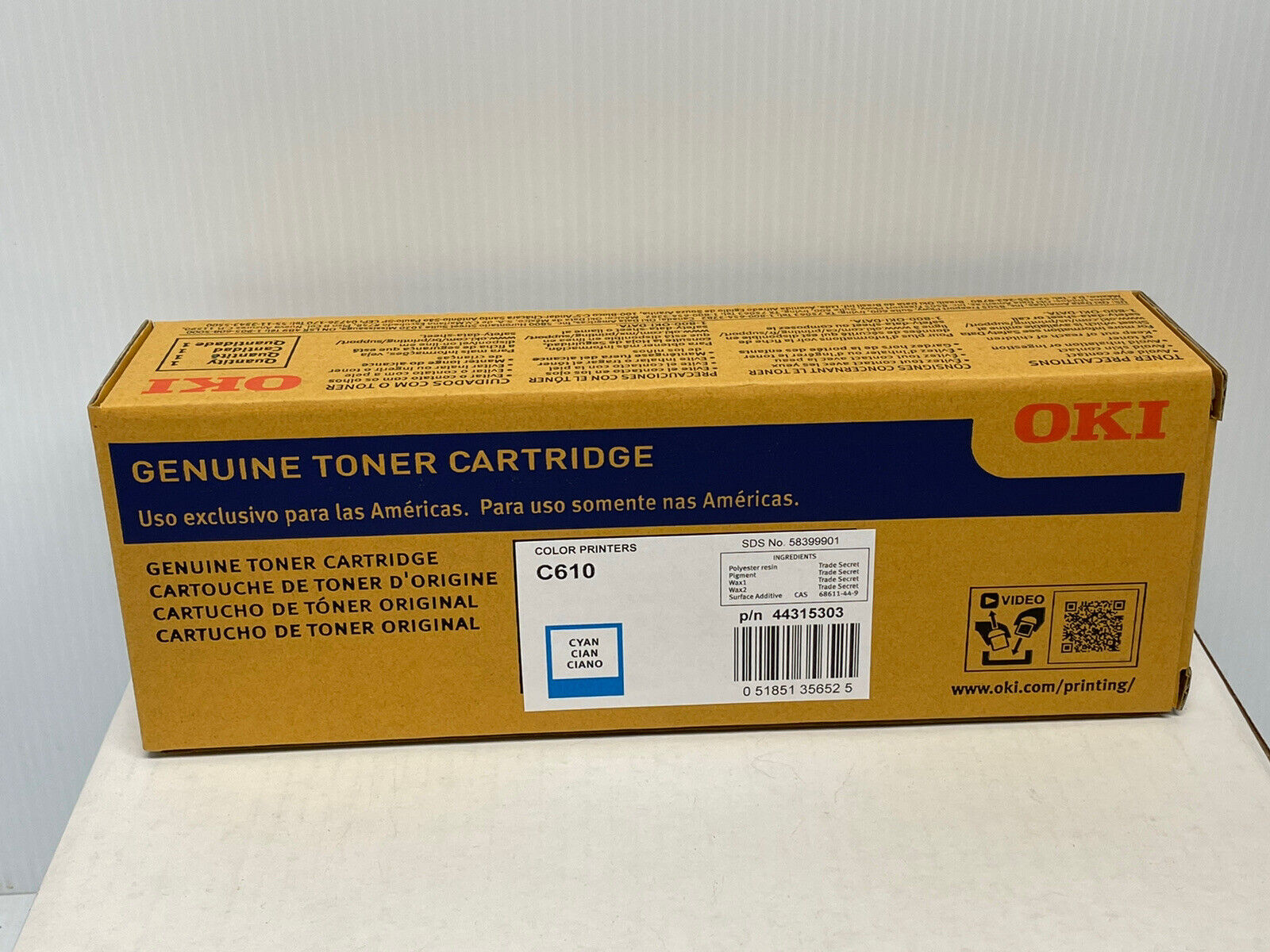 Okidata C610 Cyan Toner Cartridge Genuine Oki 44315303
