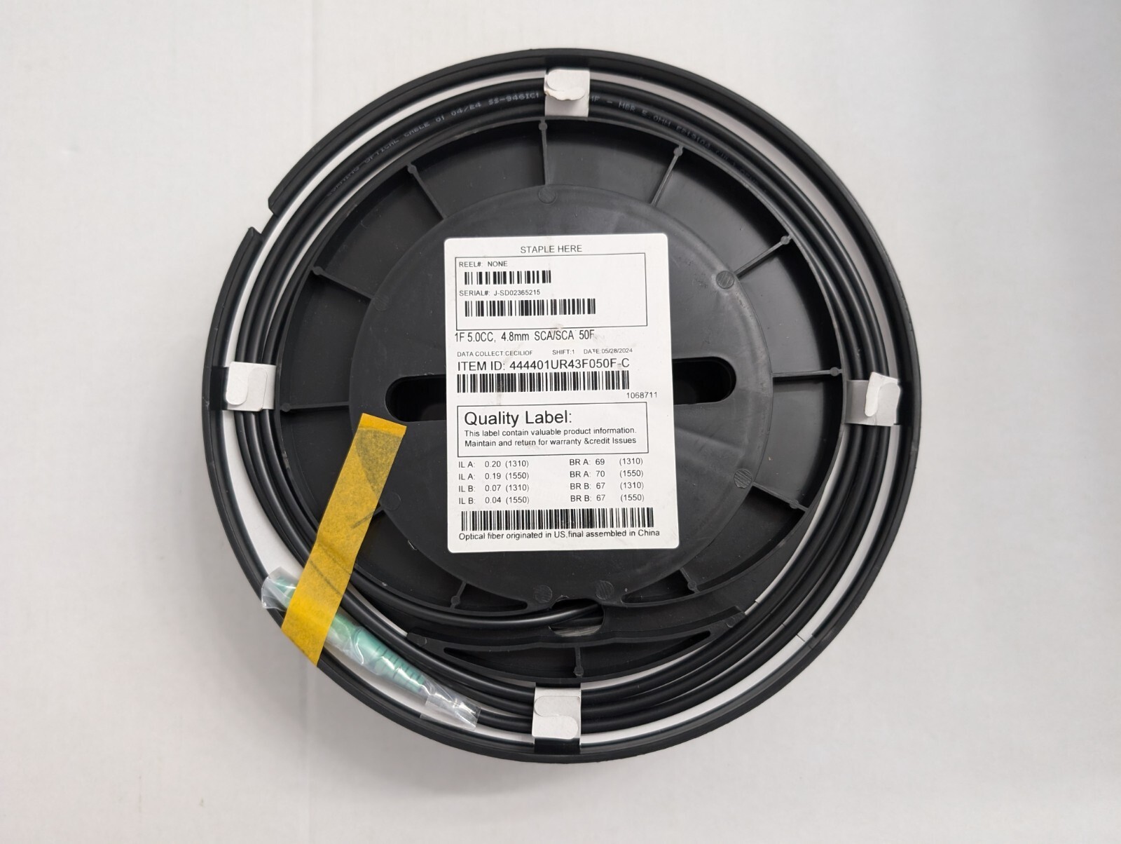 Corning 50FT 444401UR43F050F-C, Singlemode Fiber Jumper ZBL, SC/APC 4.8mm Patch
