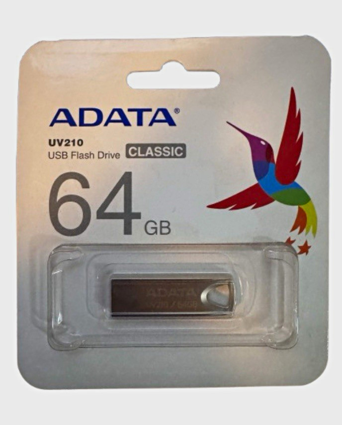 ADATA UV210 64GB USB 2.0 USB-A Flash Drive Classic Silver Keyring