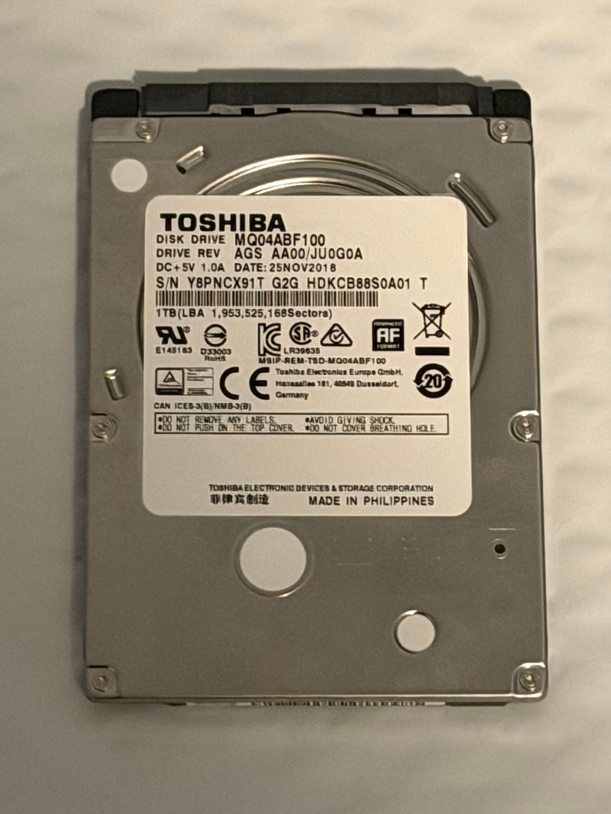 Toshiba MQ04ABF100 2.5" 1TB SATA III 5400 RPM Internal Hard Drive Laptop HDD Bad