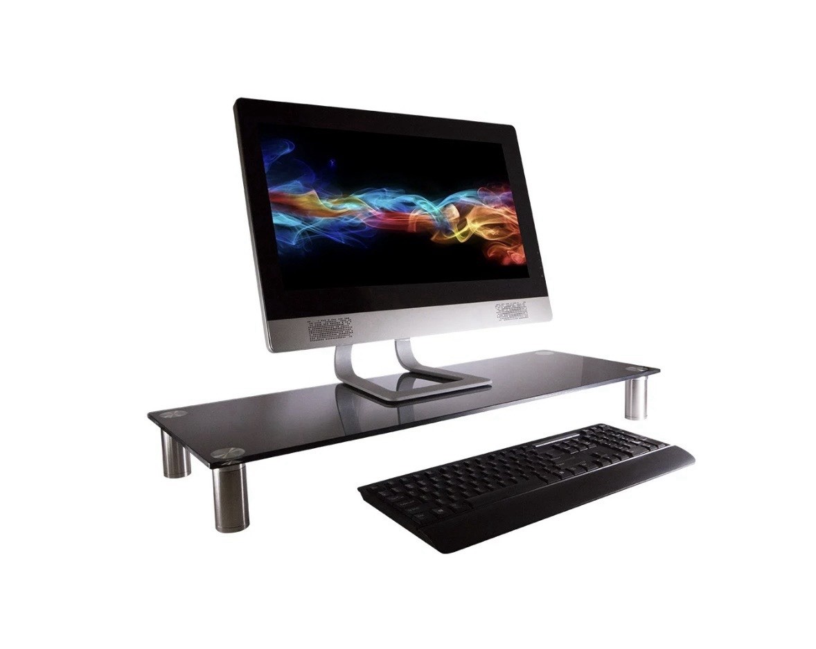 Workstream by Monoprice Large Multimedia Desktop Stand (Black Glass Version)