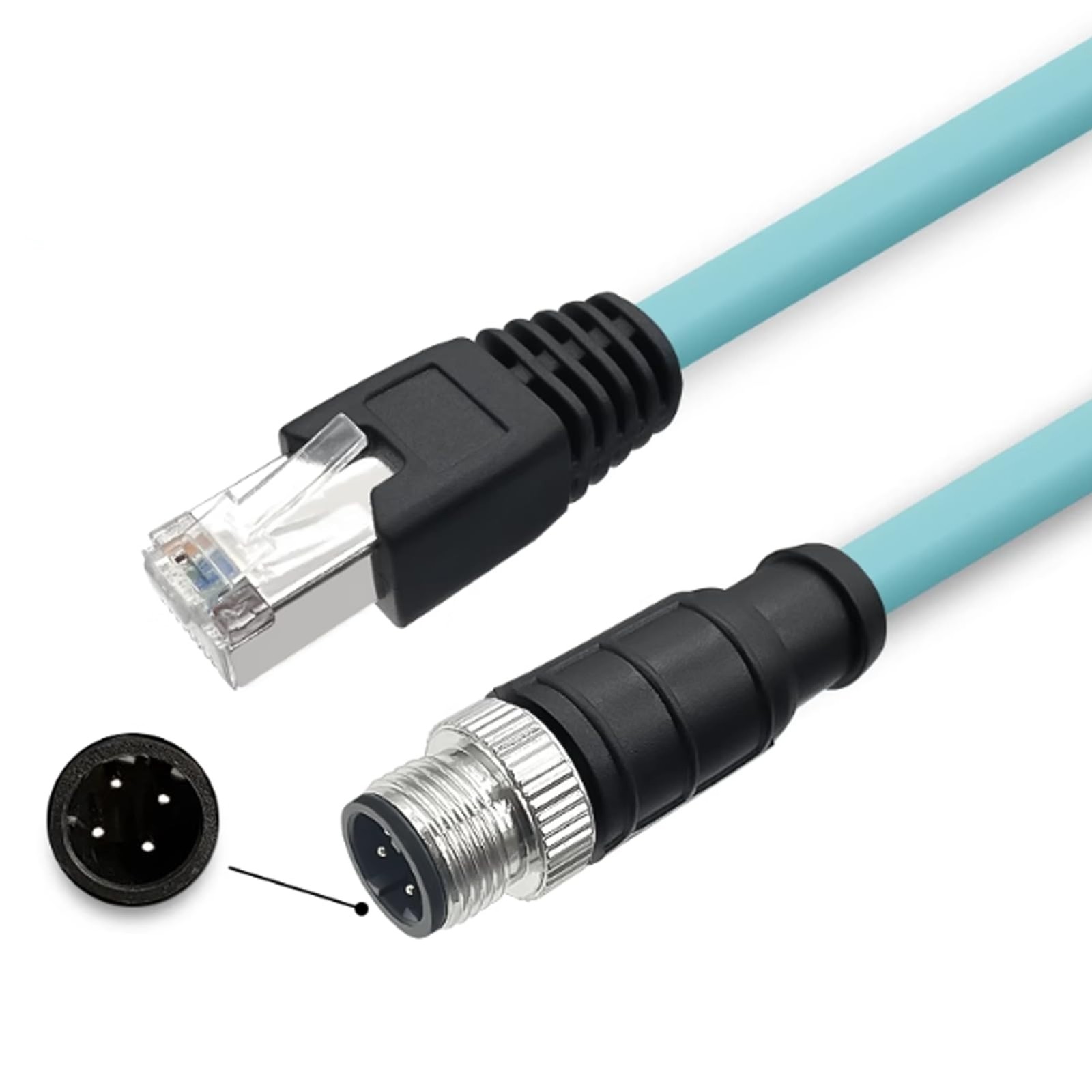 3.28ft M12 4 Pin to RJ45 Industrial Ethernet Cable, M12 4 Pin D to RJ45 Conne...