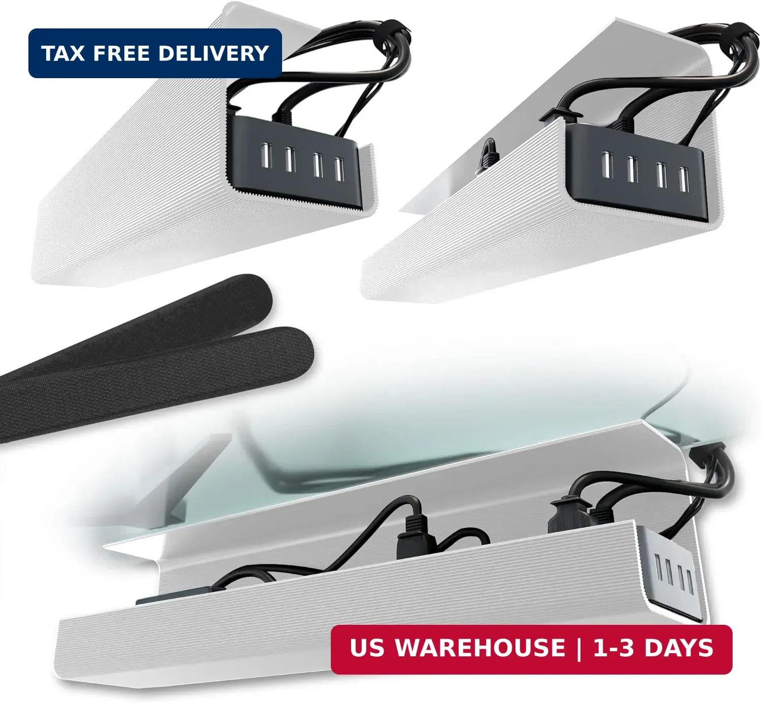 Scanfield Under Desk Cable Management Tray, No-Screw, 17-Inch, 2-Pack White