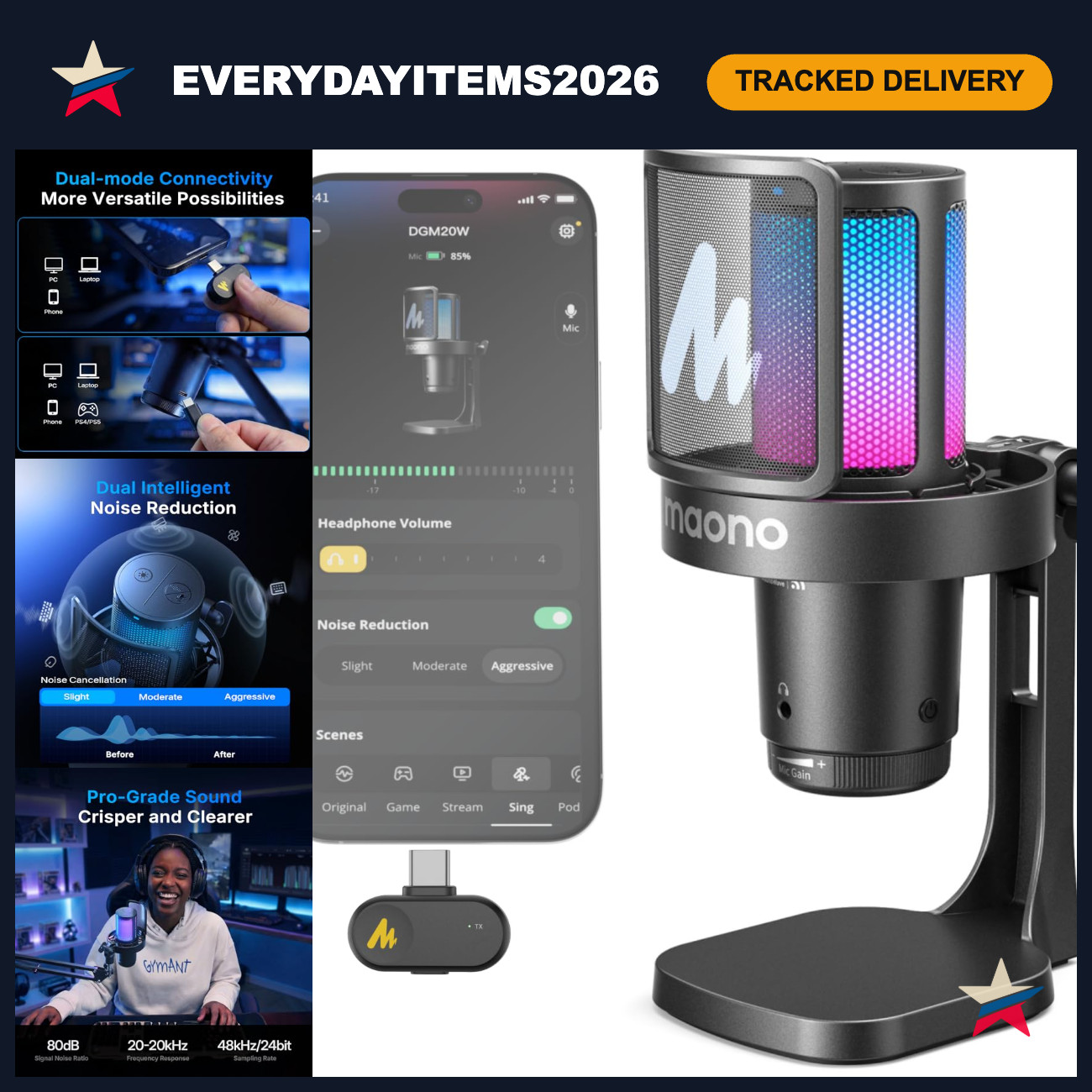 Wireless Gaming Microphone for PC & Smartphones - USB, Noise-Canceling, Portable