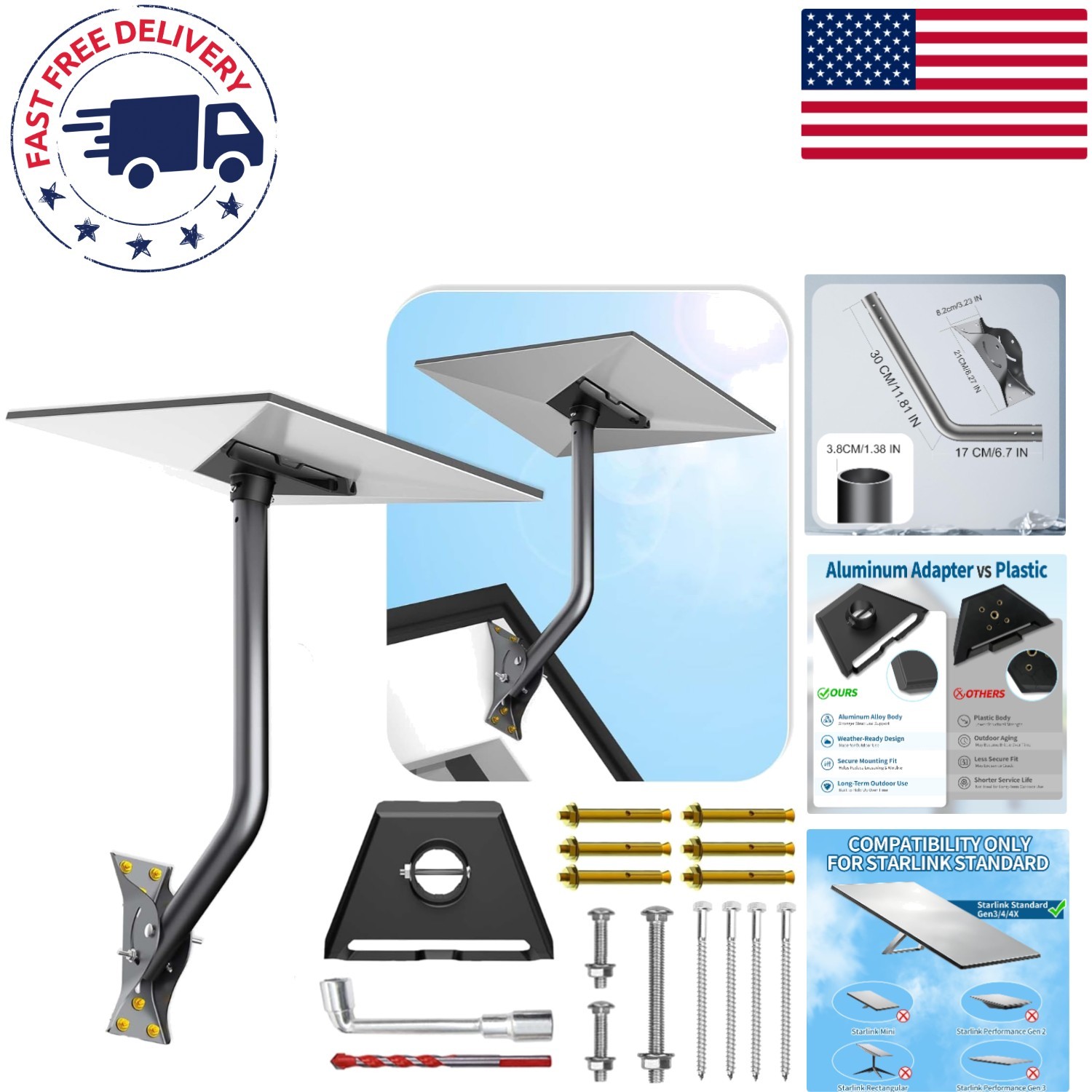 Durable Adjustable Starlink Mounting Kit for Efficient Signal Reception - 18in