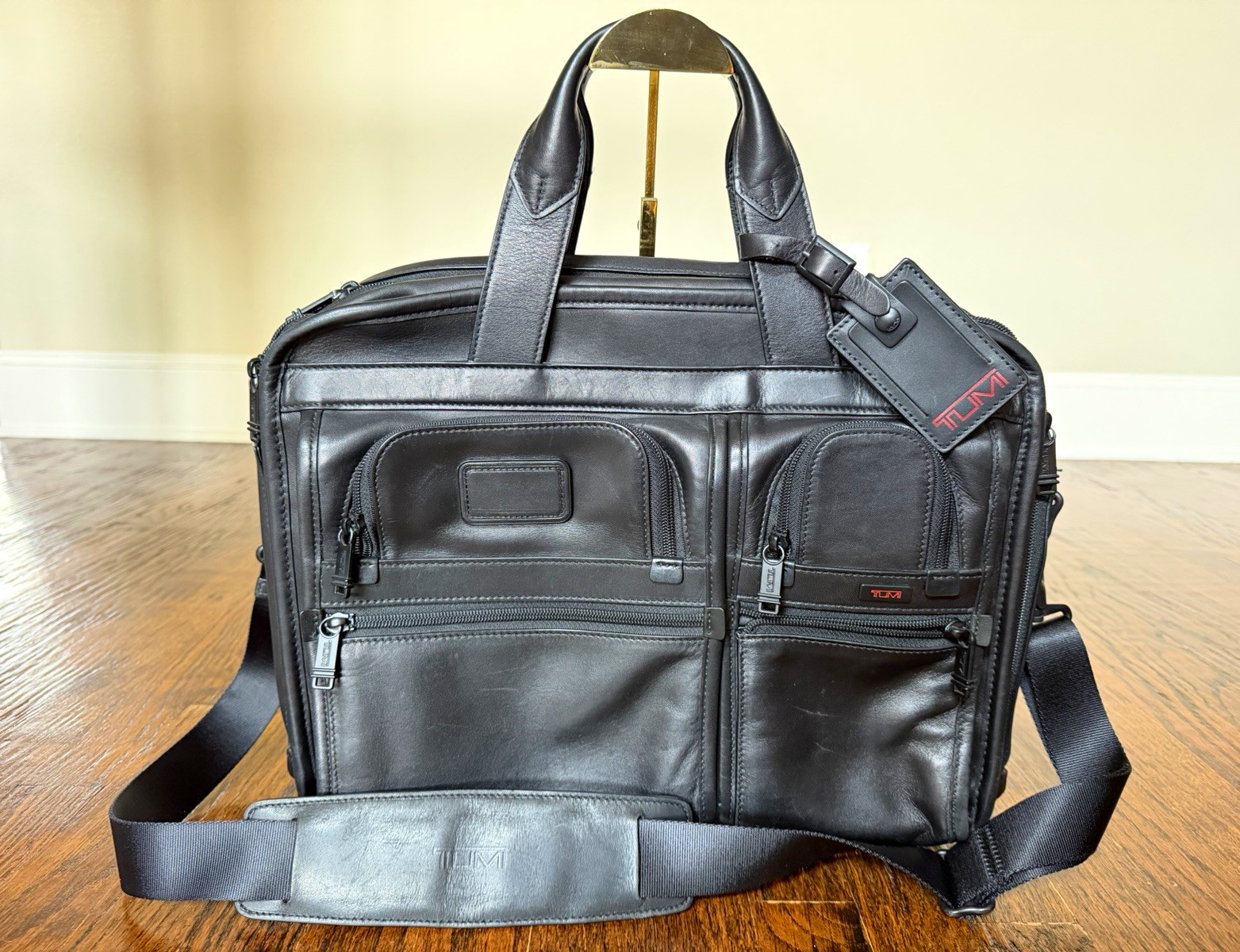 TUMI Alpha T-Pass Black Leather Laptop Briefcase (Model 96145DH)