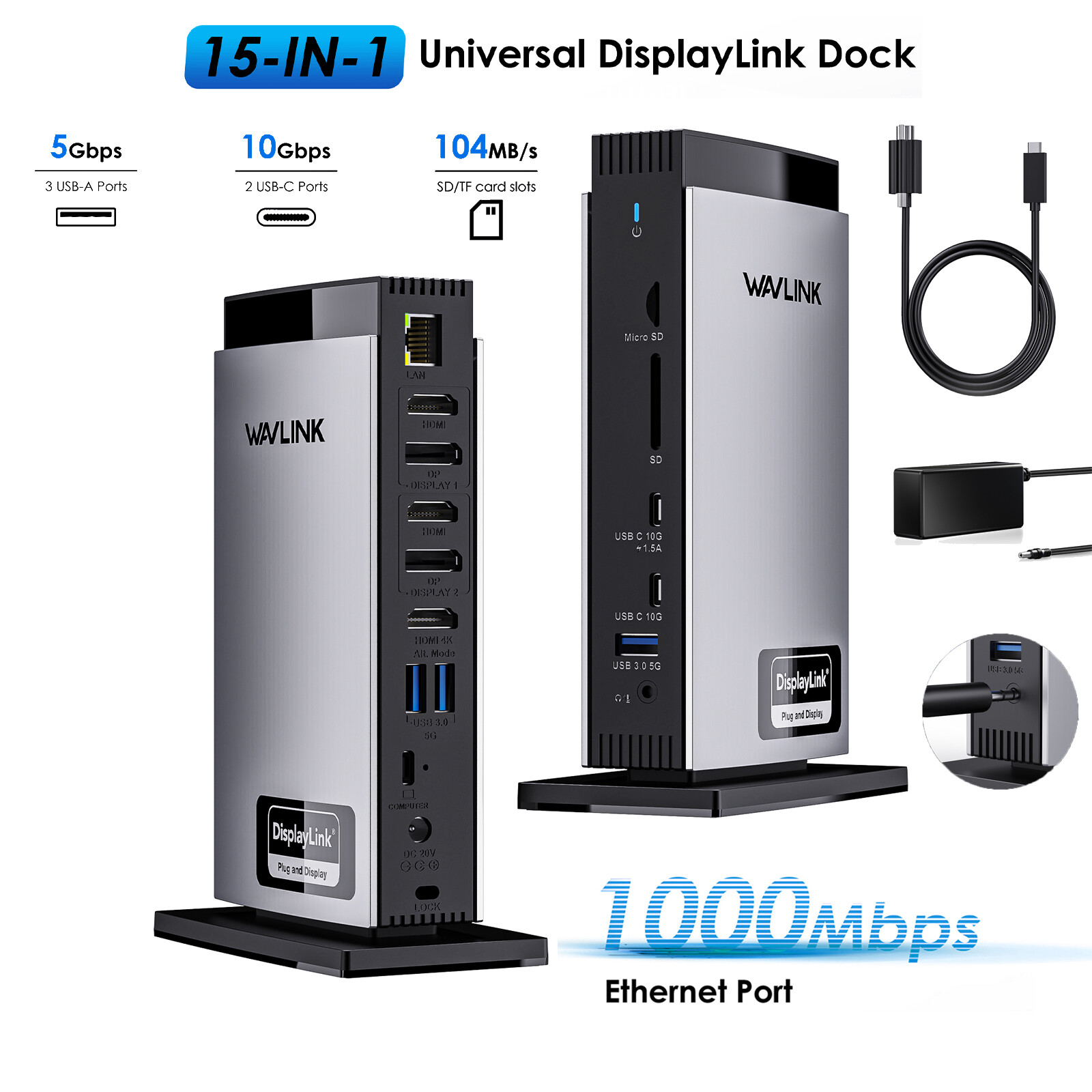 15-in-1 USB-C Docking Station Triple 4K@60Hz  10Gbps Ports Mac/Windows/Android