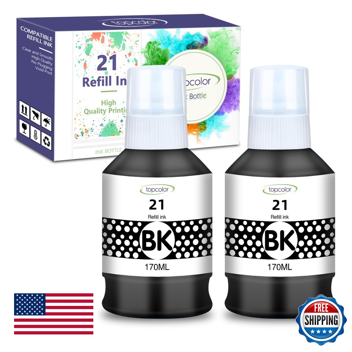 Topcolor GI-21 G3270 G3260 Black Ink Refills Compatible Canon GI21 Ink Bottles