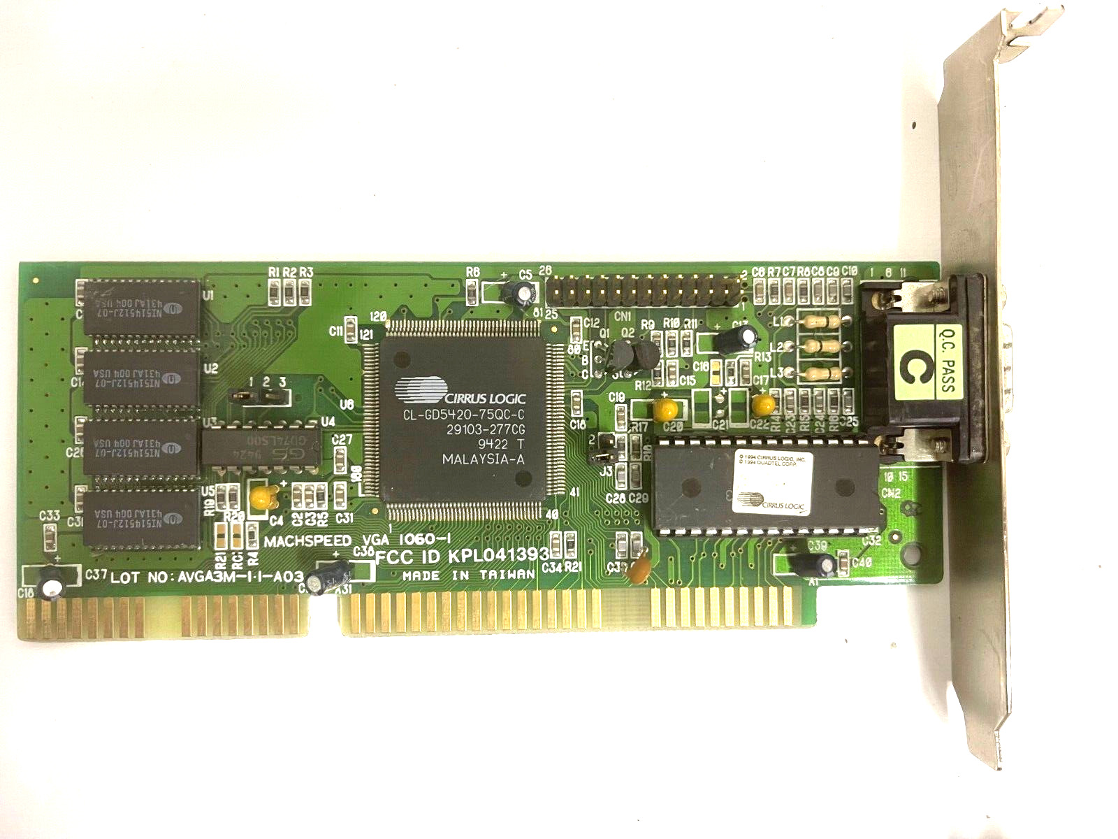 VINTAGE 1993 MACHSPEED CIRRUS LOGIC CL-GD5420-750QC-C 512K ISA VGA CARD MXB159