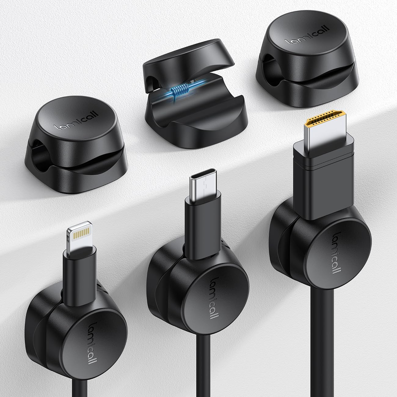 6Pack Cord Organizer, [1S Lock] Spring Cable Holder Clips for Desk