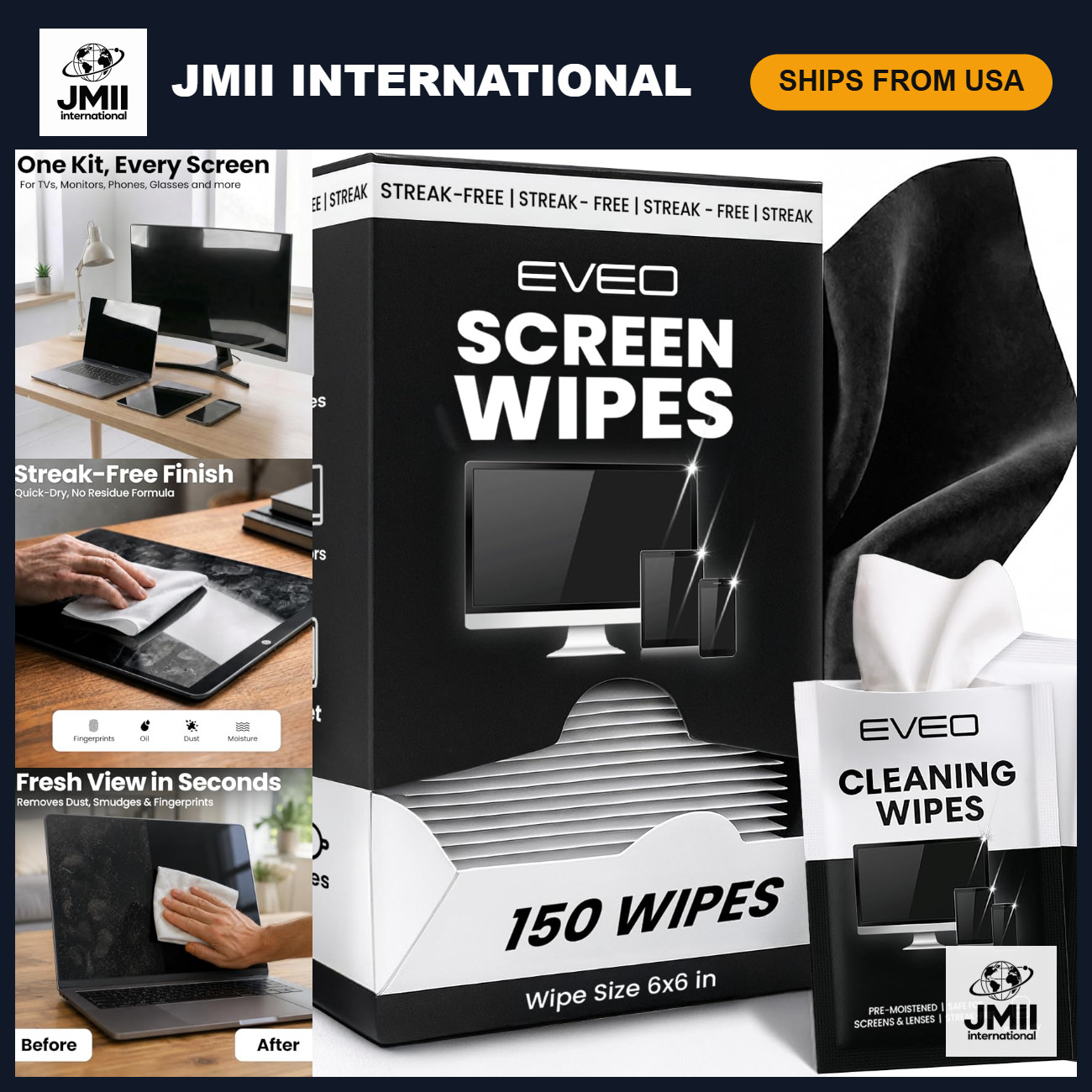 150 Pack Electronic Screen Wipes - Computer, Laptop, Phone & Car Cleaner, Microf
