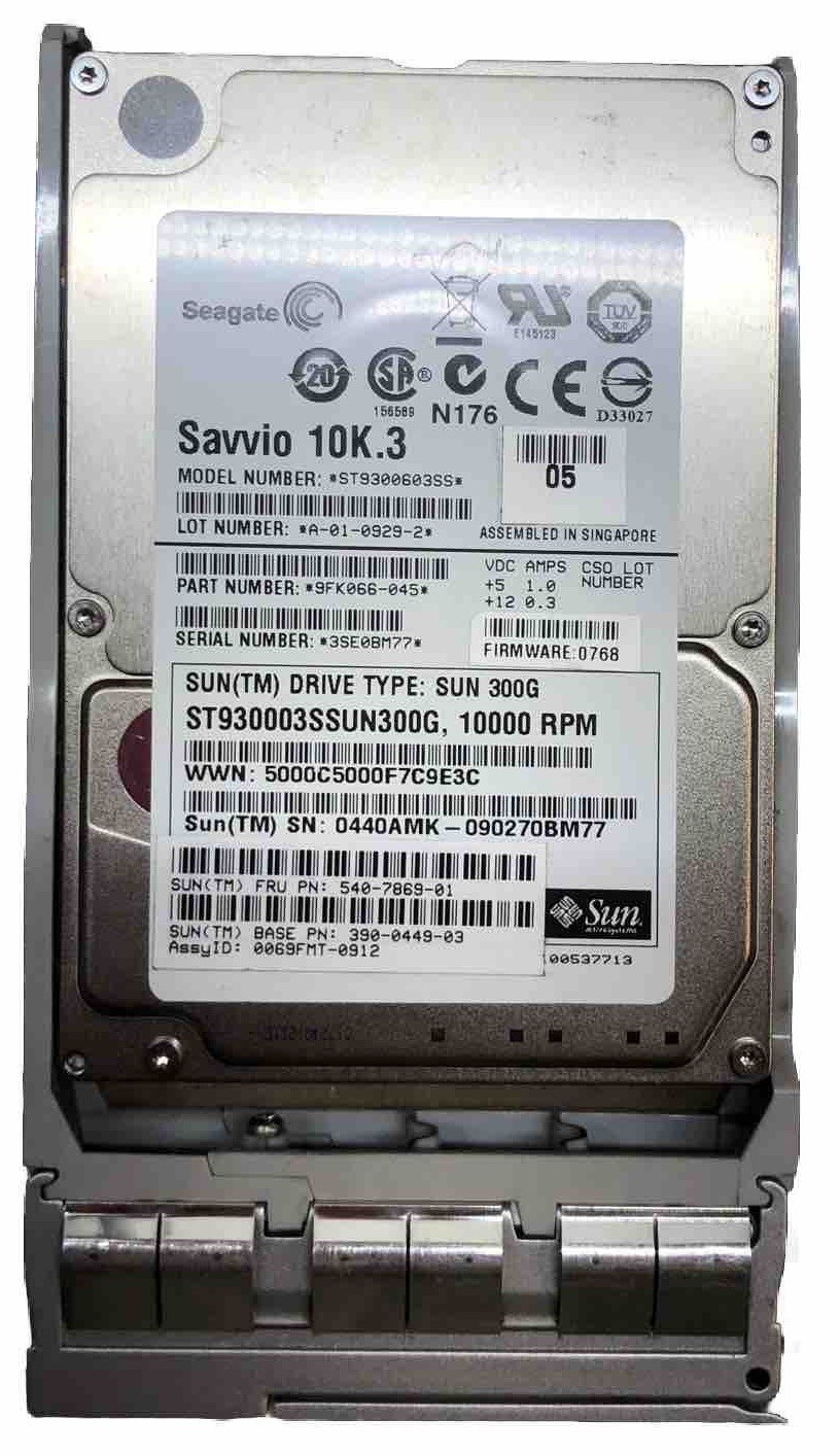 Seagate Savvio 10K.3 | 300GB 10kRPM SAS 2.5" HDD w/ Caddy | SUN ST930003SSUN300G