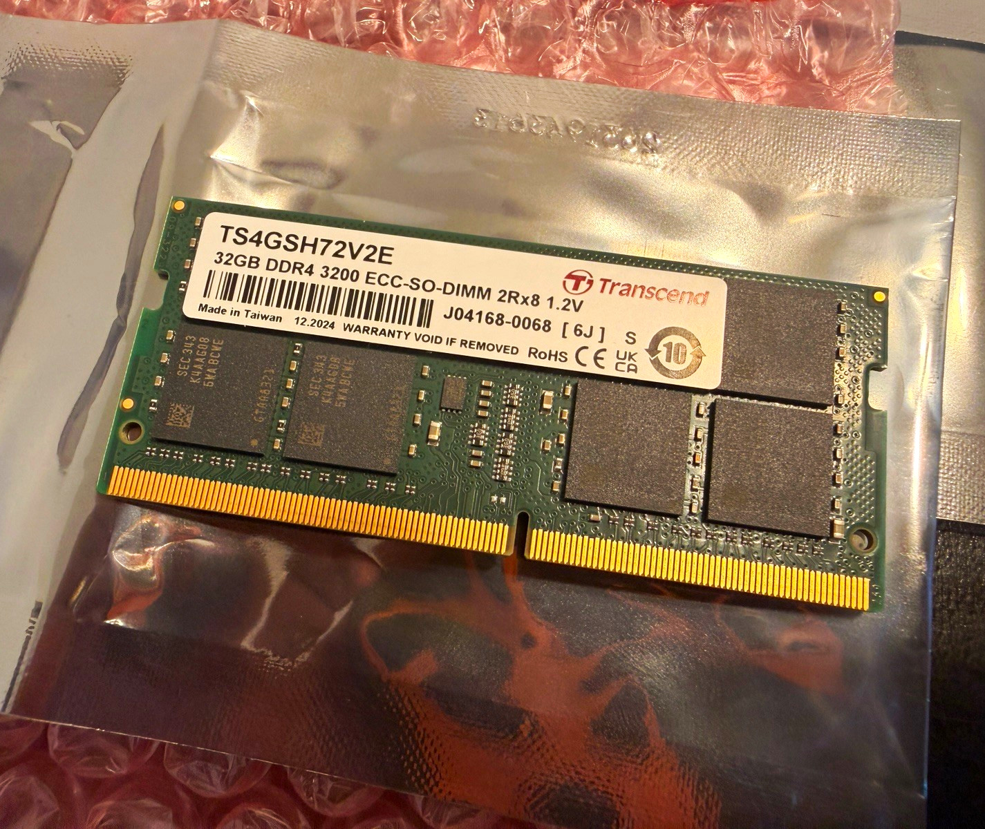 Transcend 32GB DDR4-3200 ECC SO-DIMM 260-Pin PC4-25600 TS4GSH72V2E
