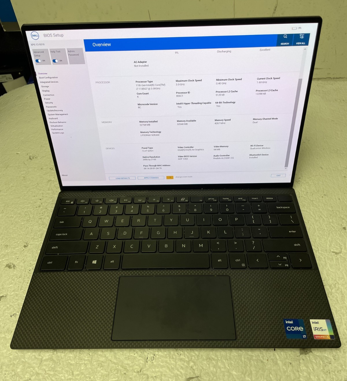 Dell XPS 13 9310 13.4" Intel i7-1185G7 @3.00GHz 32GB RAM NO SSD Touchscreen Part