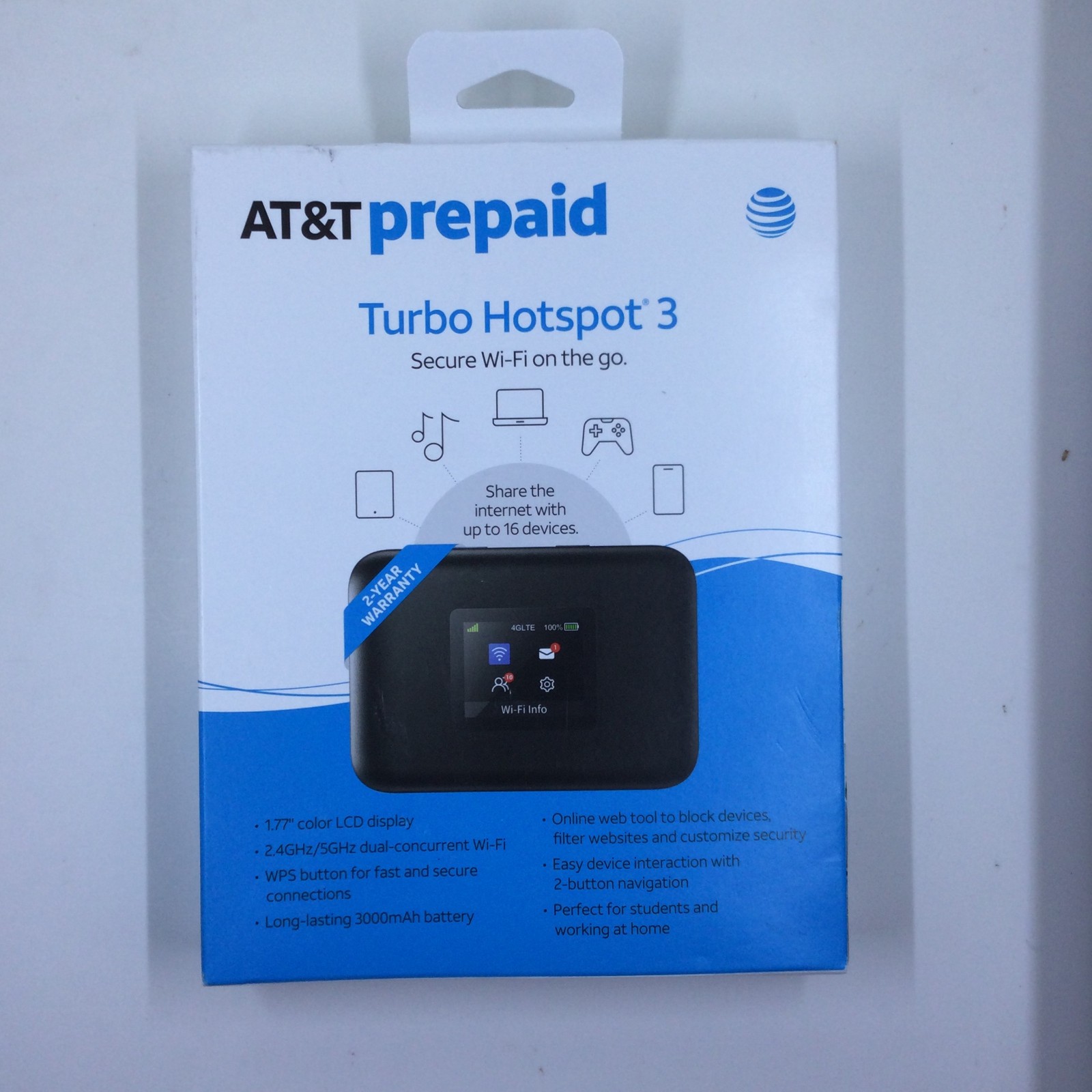 AT&T Turbo Hotspot 3 256 MB Black Prepaid Hotspot Connects Up to 16 Devices Dual