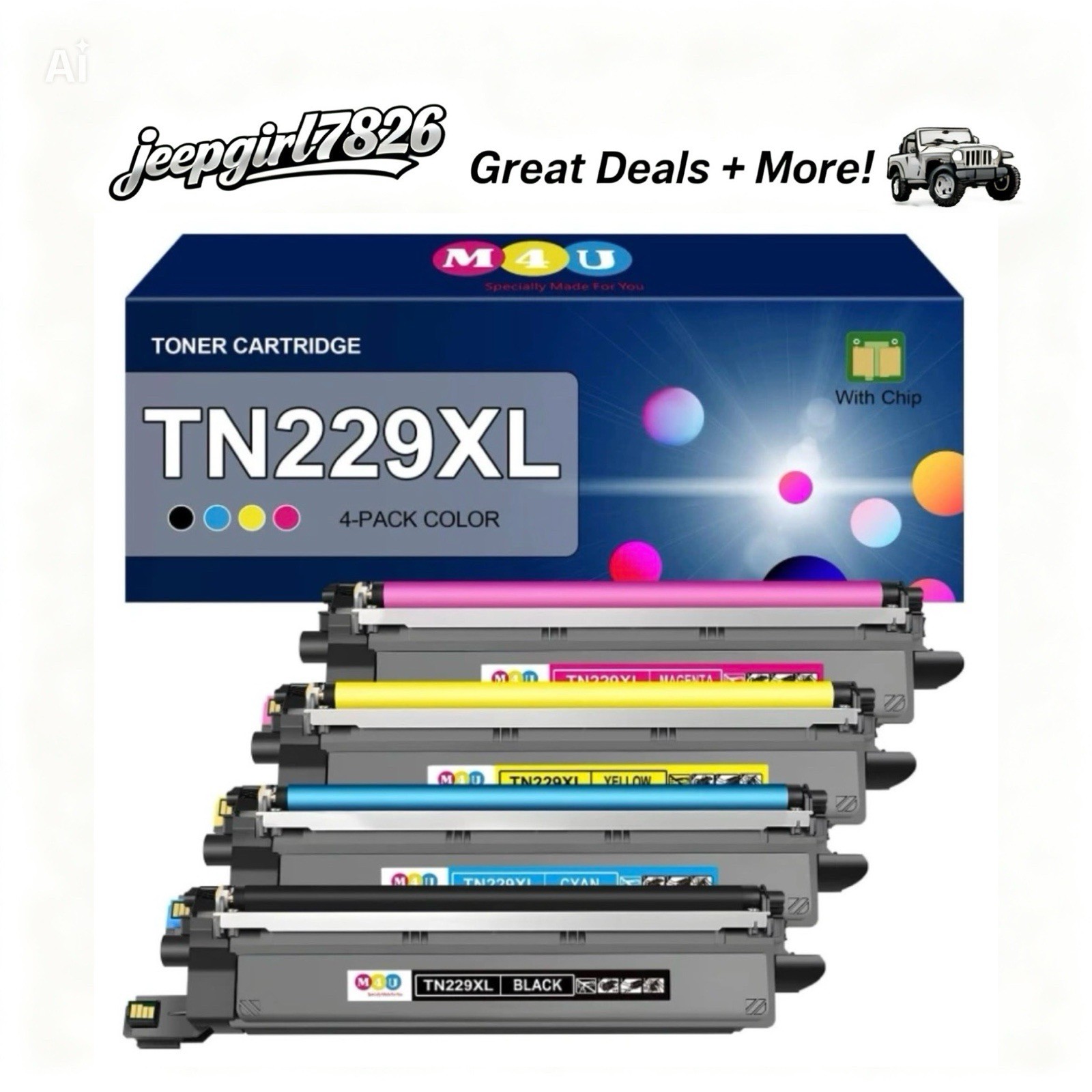 TN229XL 4 Pack Toner Compatible Cartridge  HL-L3300 HL-L3280 HL-L3295 MFC-L3720