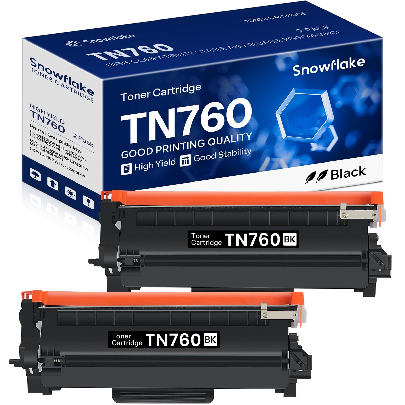 Toner Cartridge TN-760 TN760 Yield Black Replacement 2 Pack MFC-L2750DW
