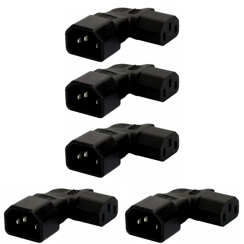 (5PACK)IEC 320 C14 Male to C13 vertical right angle Power adapter Rated 10A 250V