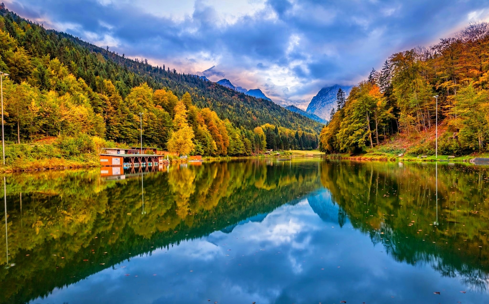 Landscape lake nature forest mountains fall reflection Custom Gaming Mat Desk