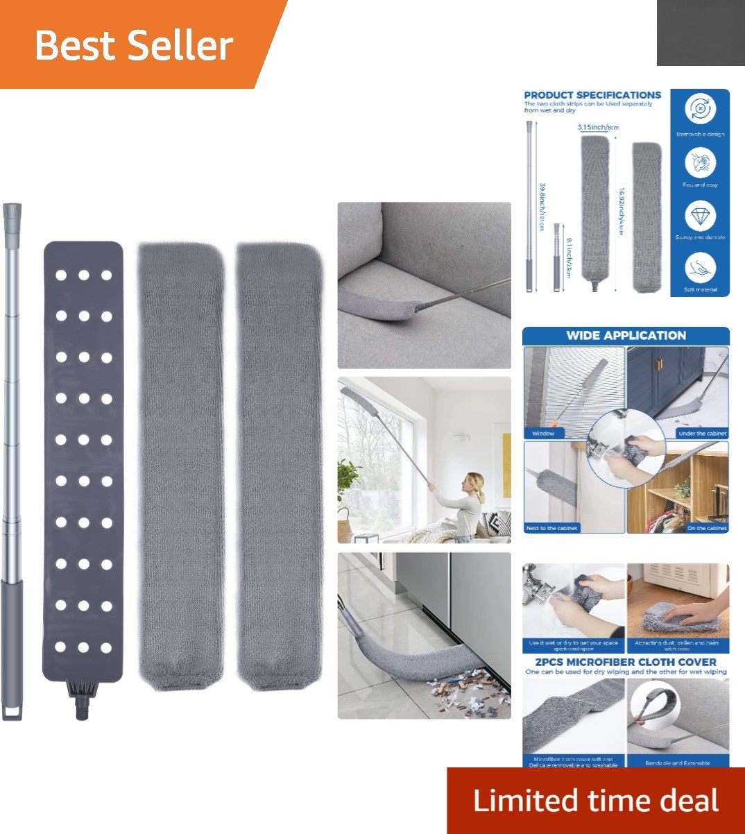 Lightweight 60in Microfiber Duster Set - Washable, Bendable, and Easy to Store