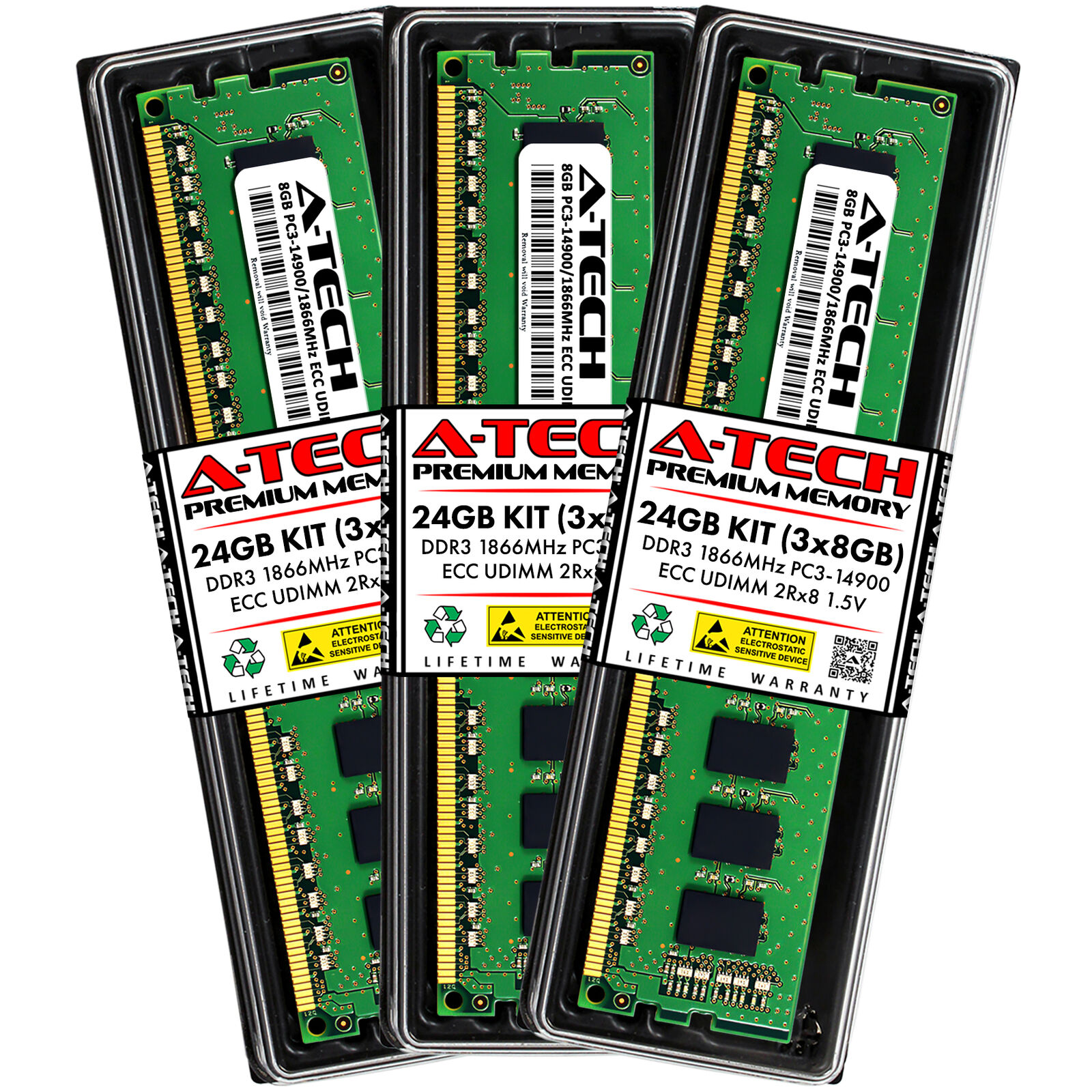A-Tech 24GB 3x 8GB PC3-14900E ECC Unbuffered DDR3 1866MHz DIMM Server Memory RAM