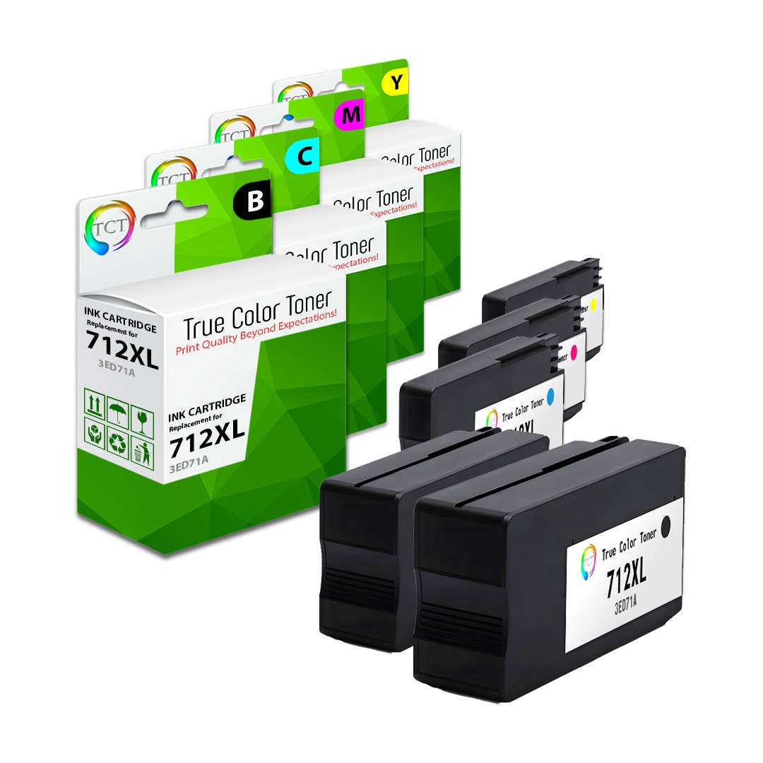 5Pk TCT Premium 712XL B C M Y Hi-Yield Compatible for HP DesignJet T650 T630 Ink