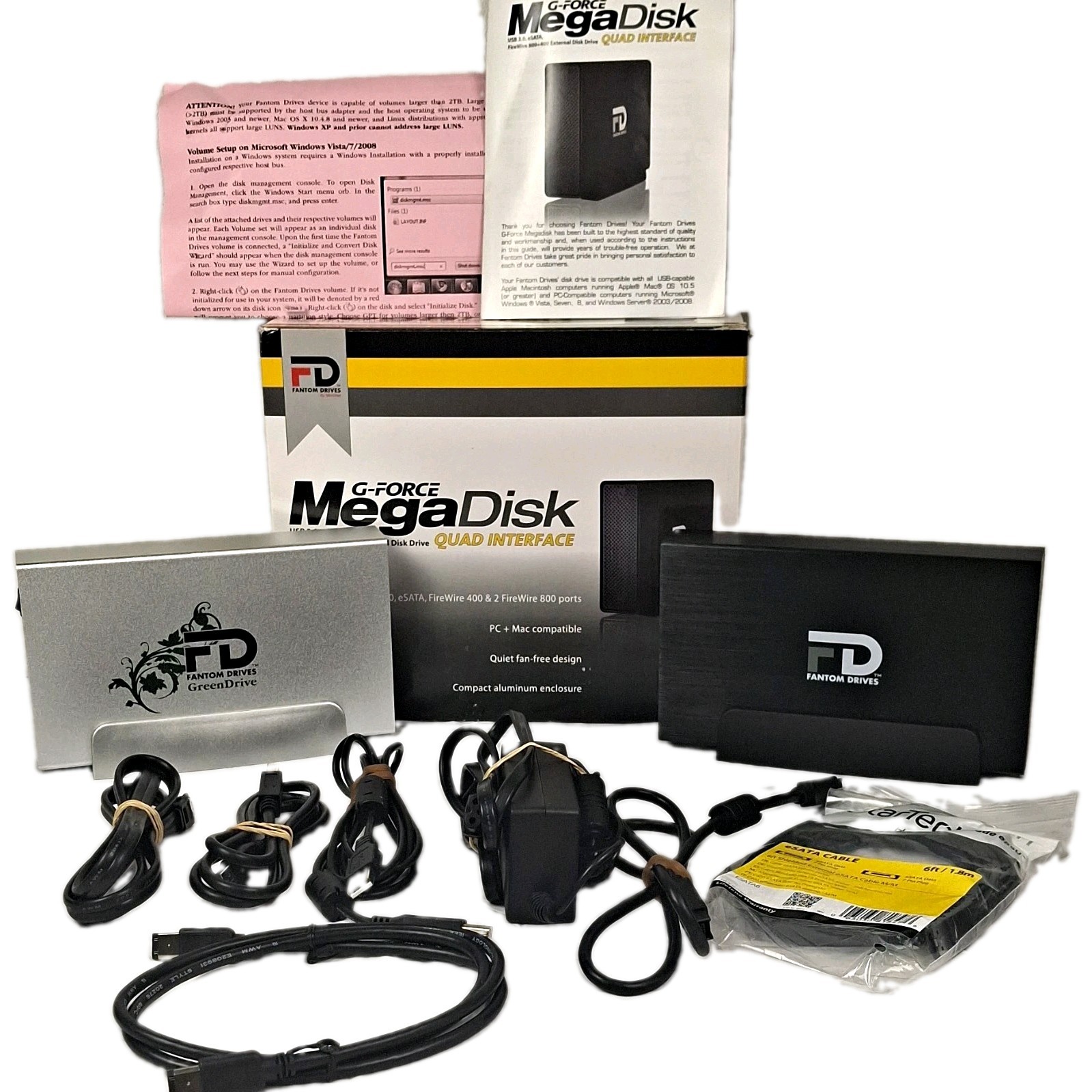 Fantom Drives External Hard Drive Lot: G-Force Quad & GreenDrive + Box & More
