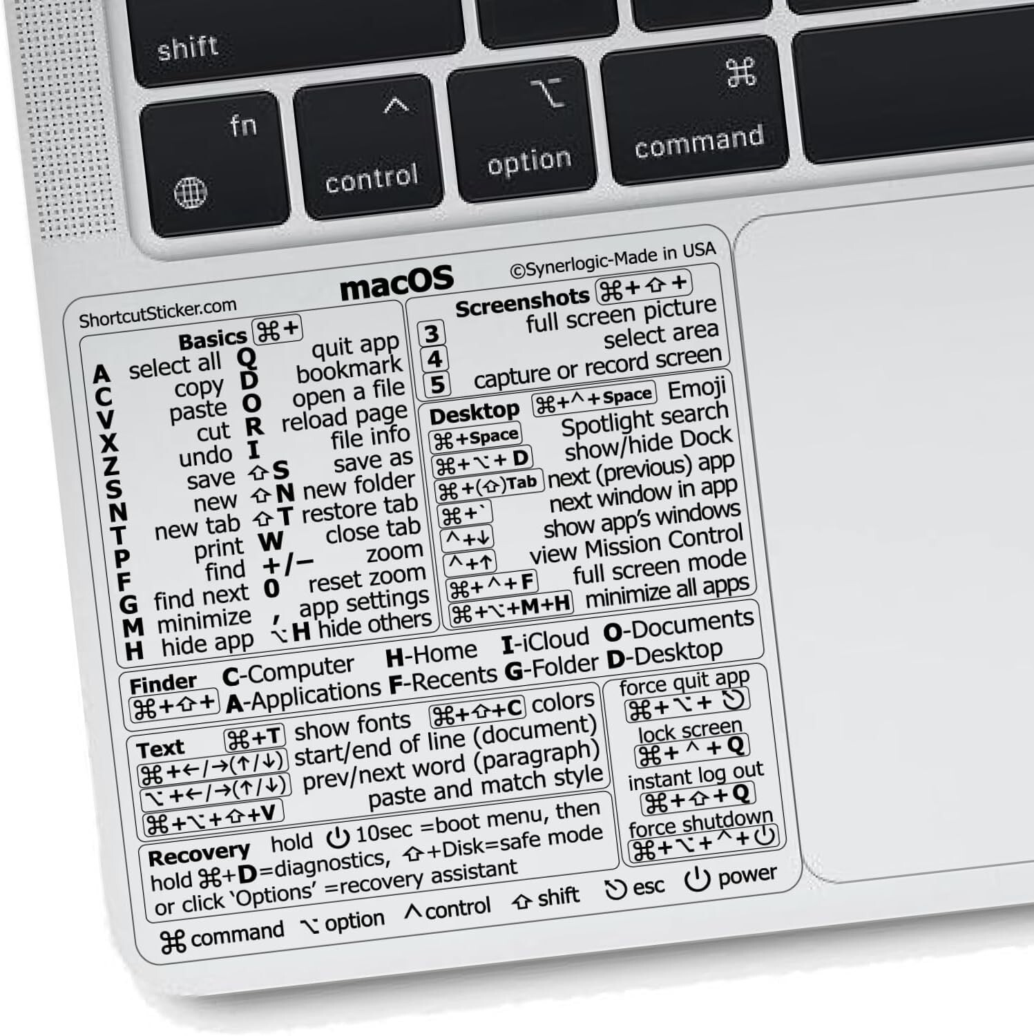 Mac OS Shortcuts Sticker, Laminated Vinyl Cheatsheet for MacBook, No-Residue