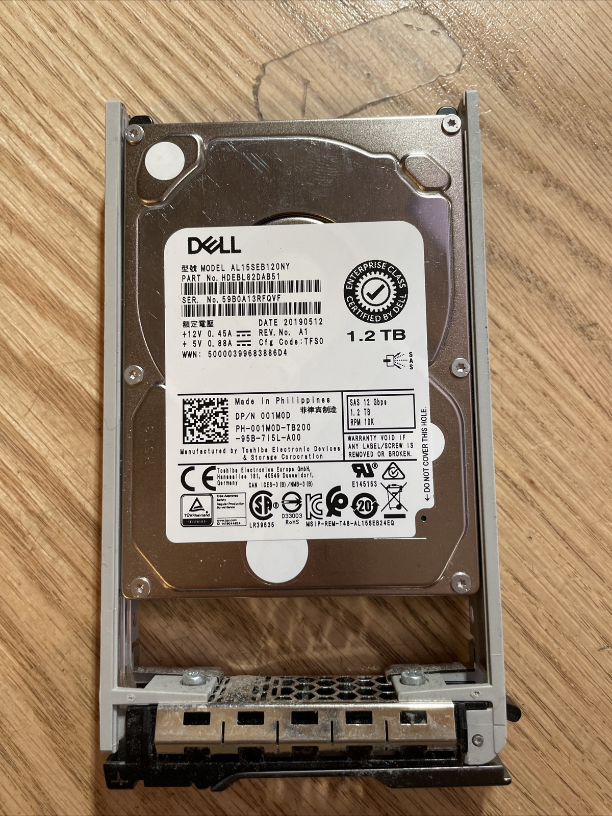 DELL POWEREDGE HDEBL82DAB51 1.2TB 2.5" 10K 12G SAS HDD in CADDY