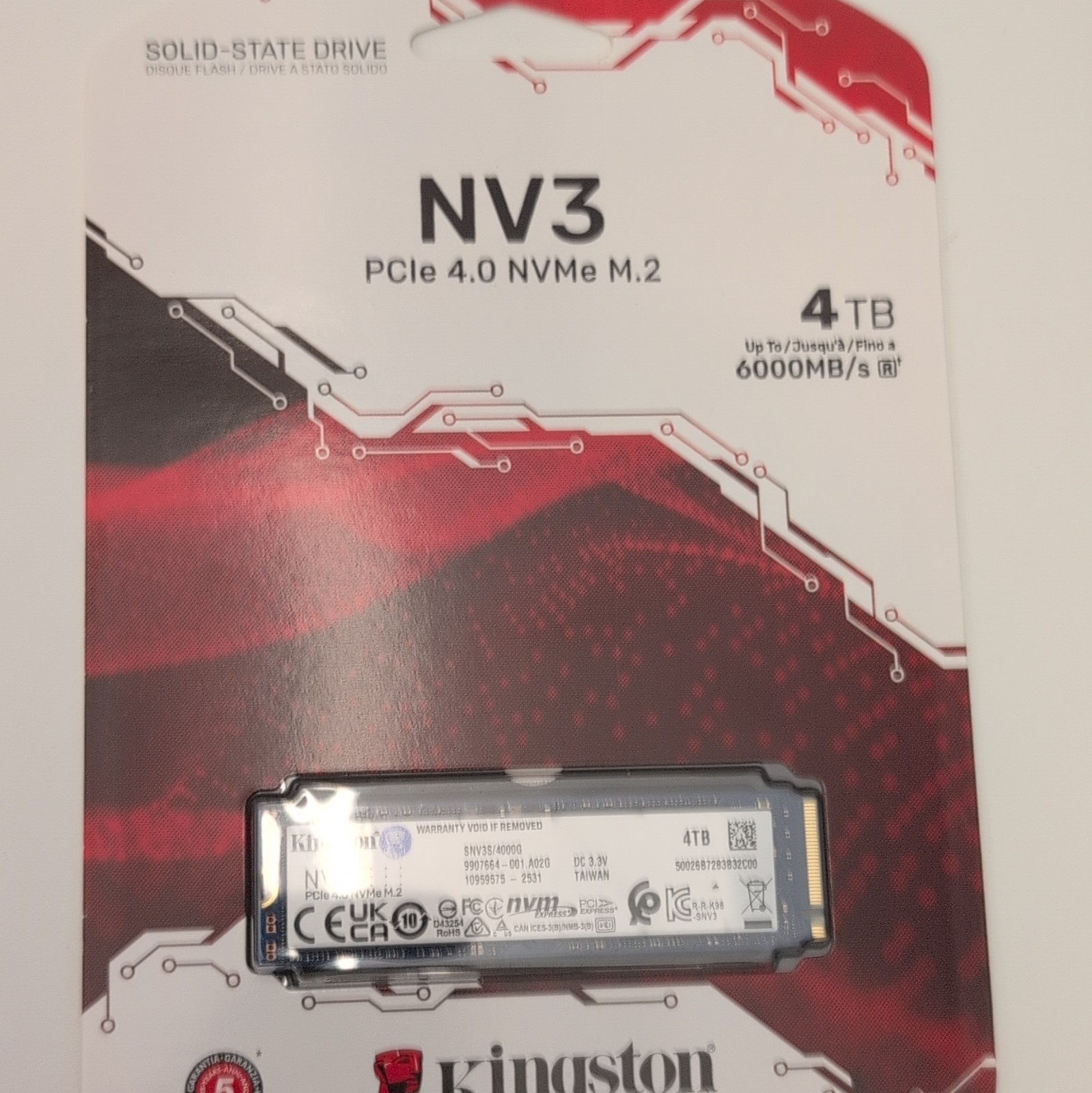 Kingston NV3 4TB PCIe 4.0 NVMe M.2 2280 Internal SSD (SNV3S/4000G)