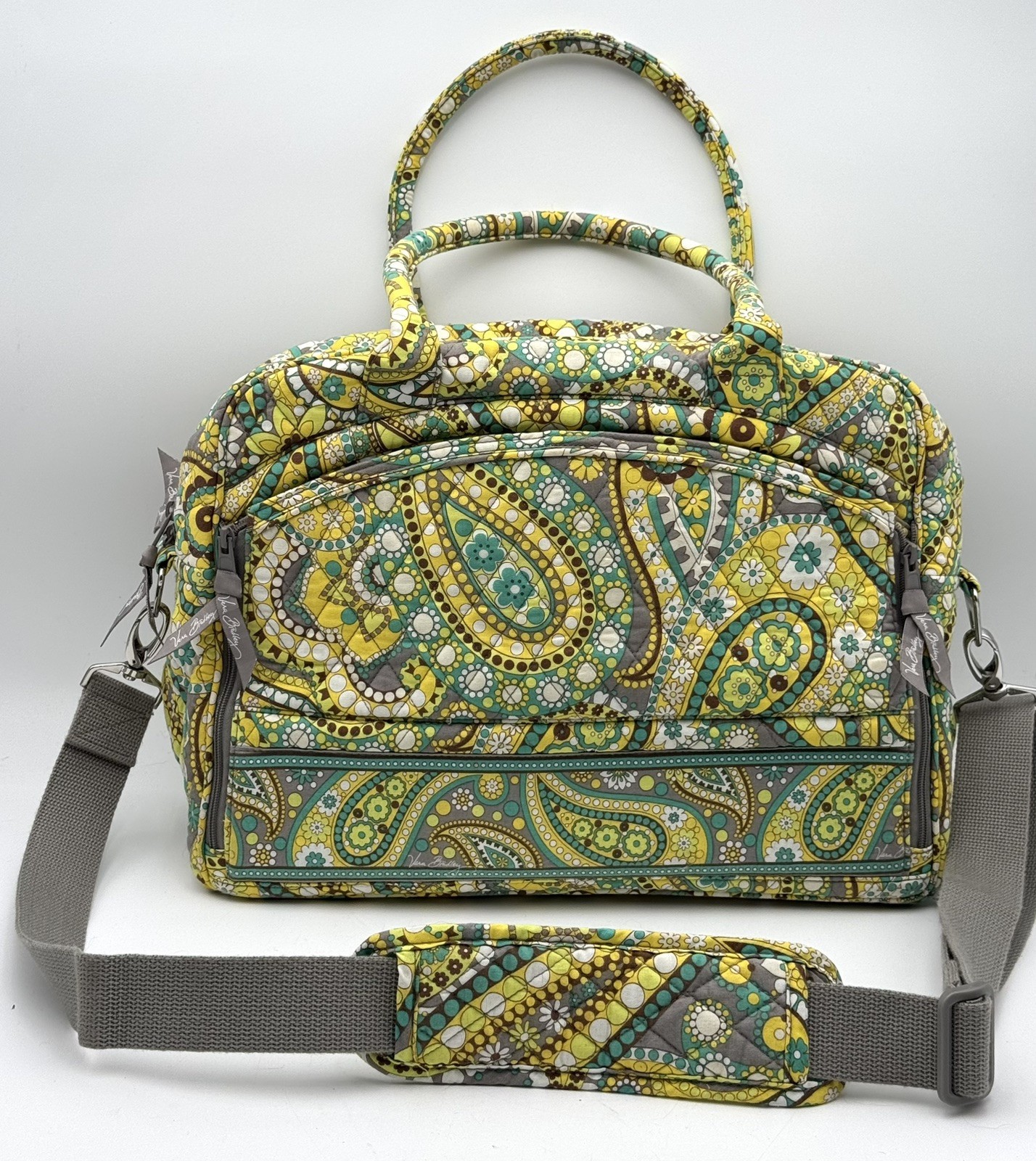 Vera Bradley Laptop Messenger Bag Lemon Parfait Quilted Fabric Shoulder Strap