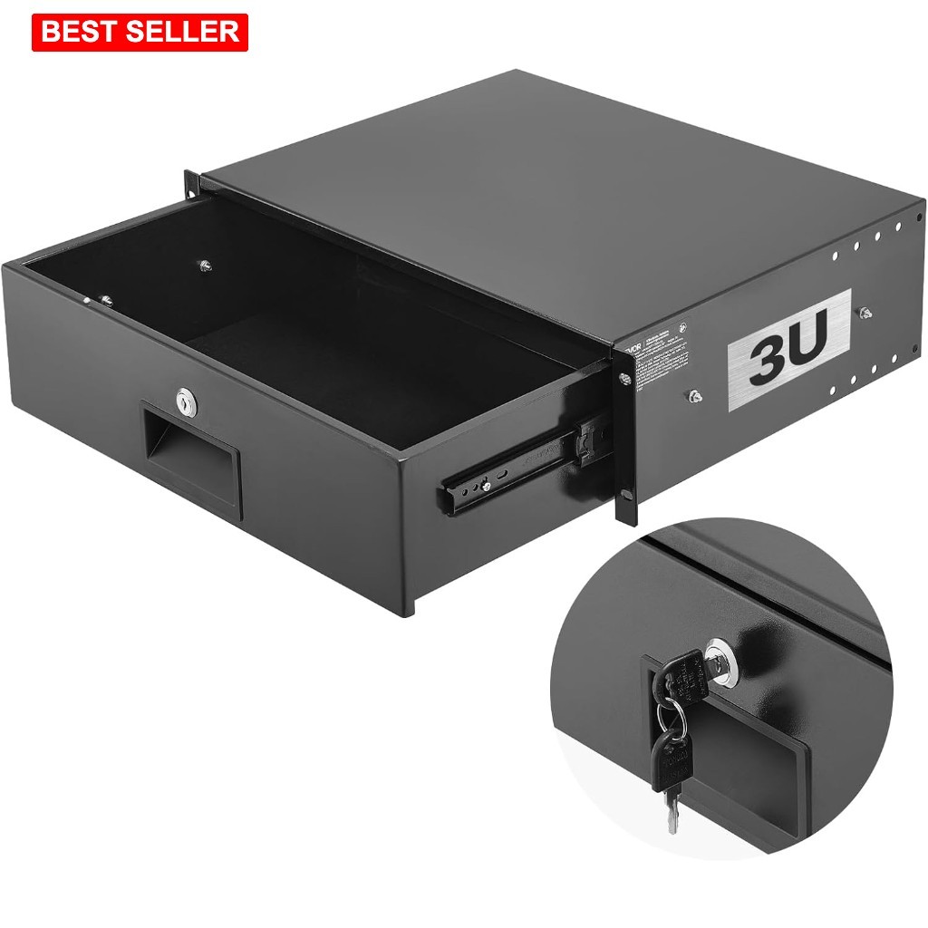 Rack Drawer 3U Lockable Server Case Black Alloy Steel 13.8 Deep Equipment