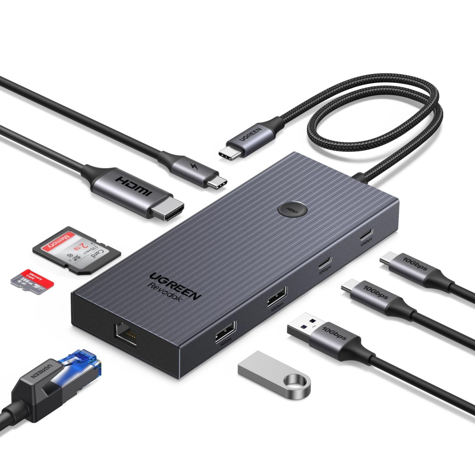 UGREEN Revodok Pro 9 in 1 USB C Hub Gigabit Ethernet Adapter 4K@60Hz HDMI