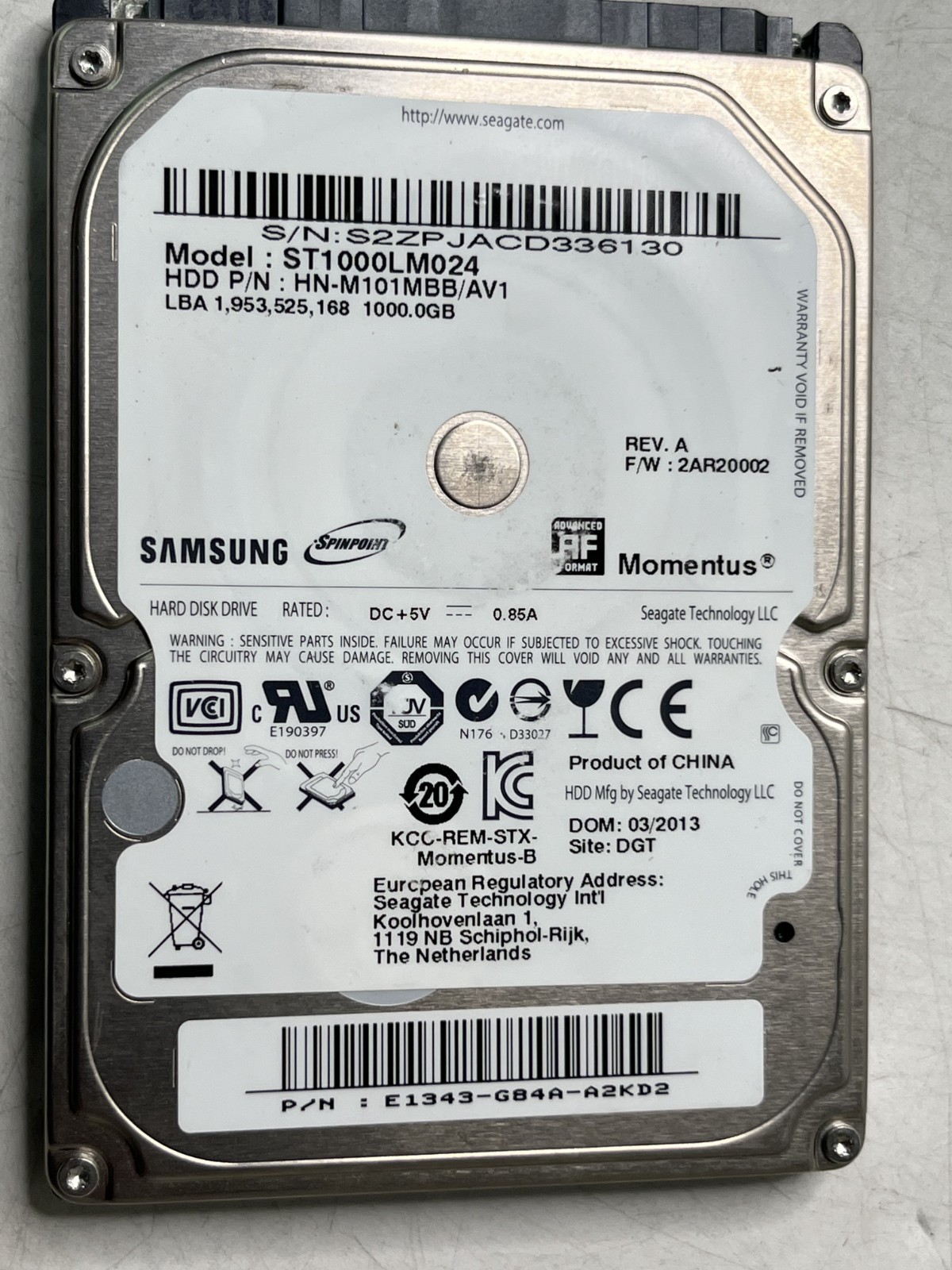 Samsung Spinpoint 1TB 2.5inch Hard Drive  ST1000LM024 HN-M101MBB/AV1