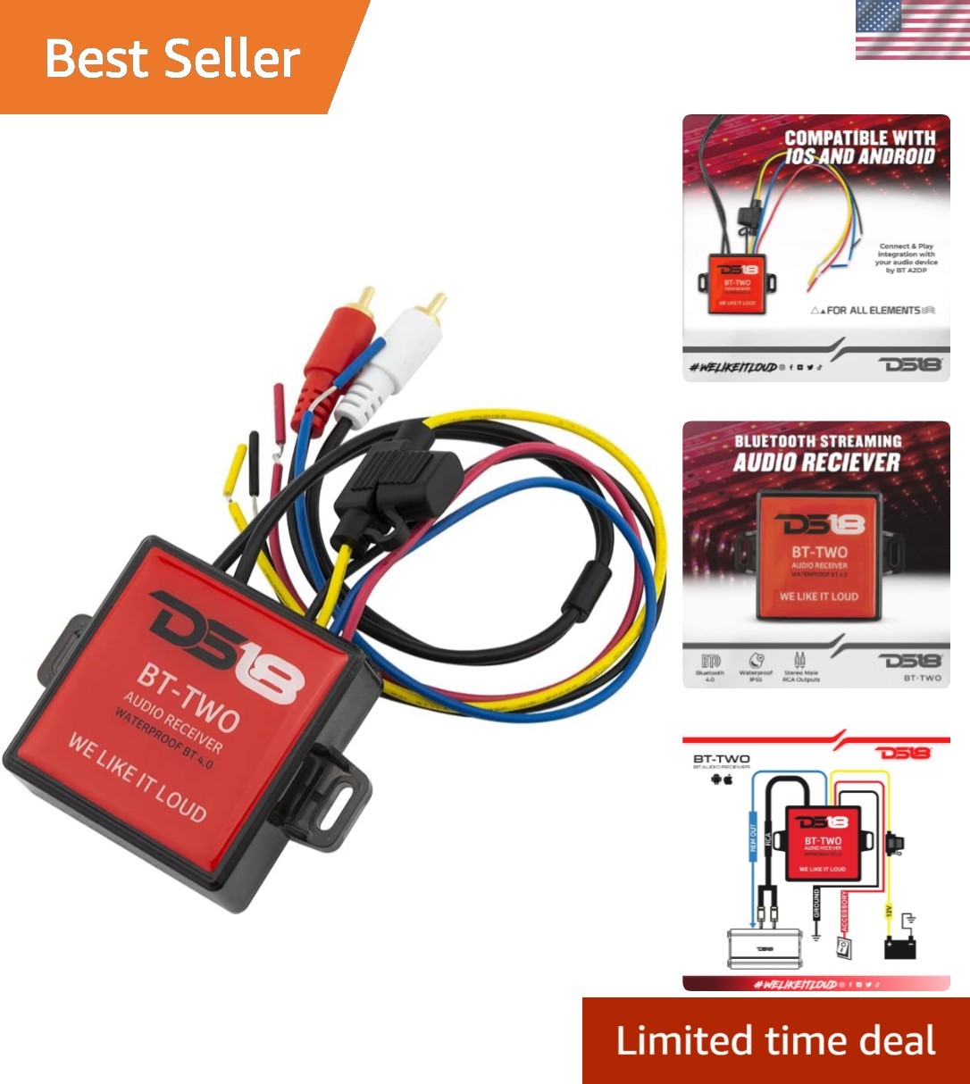 Versatile Waterproof DS18 Bluetooth Receiver - Ideal for Marine & Off-Road Use